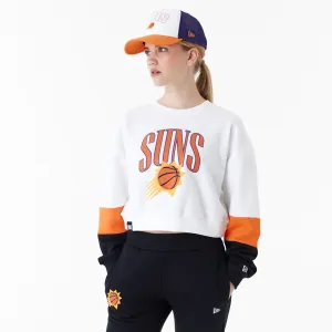 Phoenix Suns Womens NBA Colour Block White Crop Crew Neck Sweatshirt NEW ERA