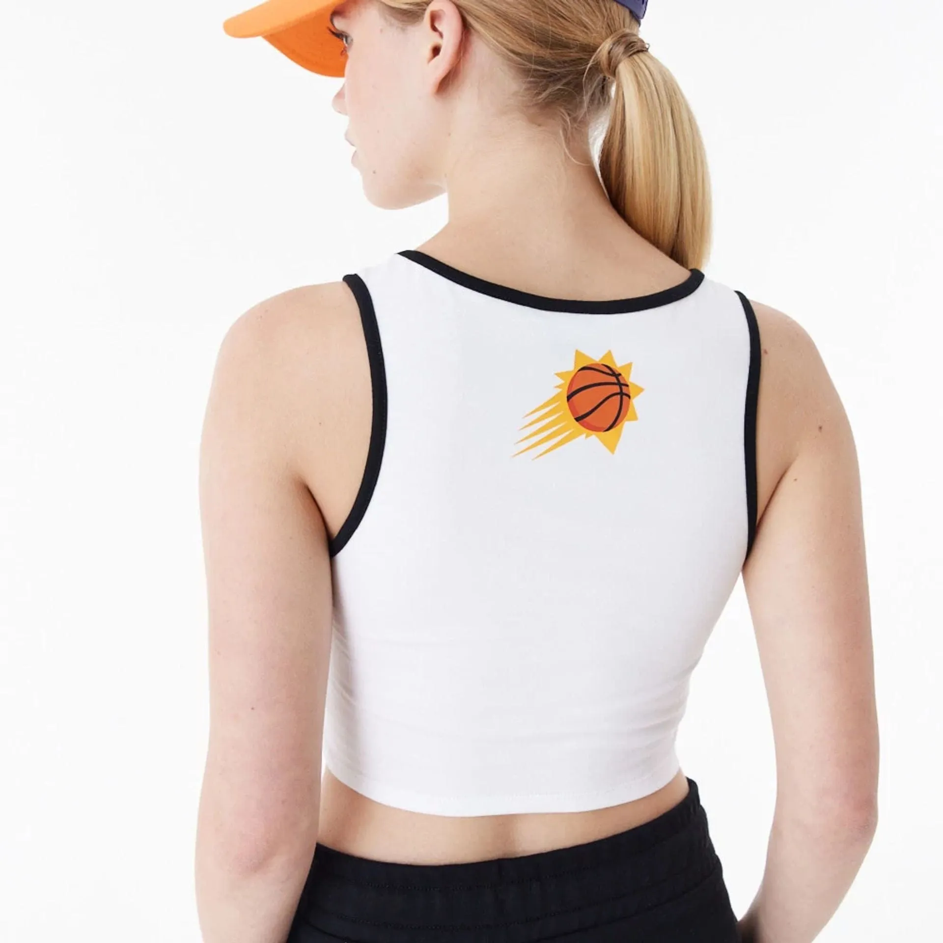 Phoenix Suns Womens NBA Team Wordmark White Crop Tank Top NEW ERA