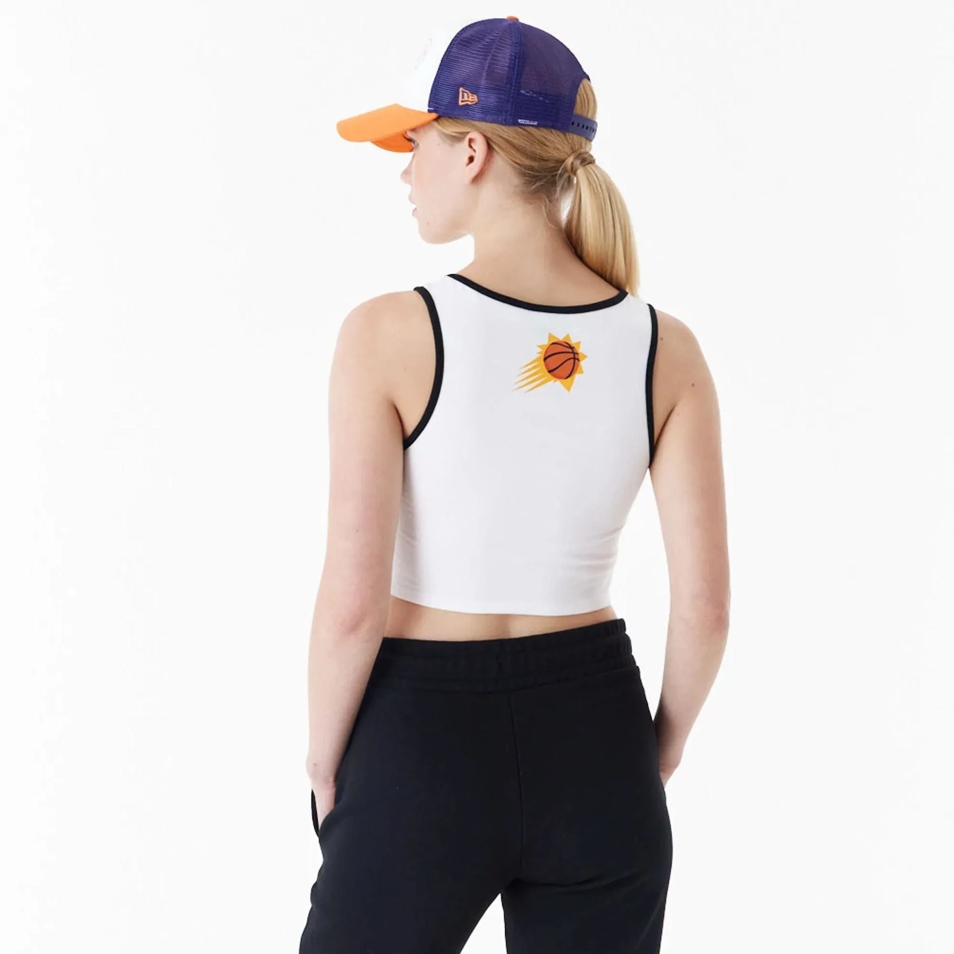 Phoenix Suns Womens NBA Team Wordmark White Crop Tank Top NEW ERA