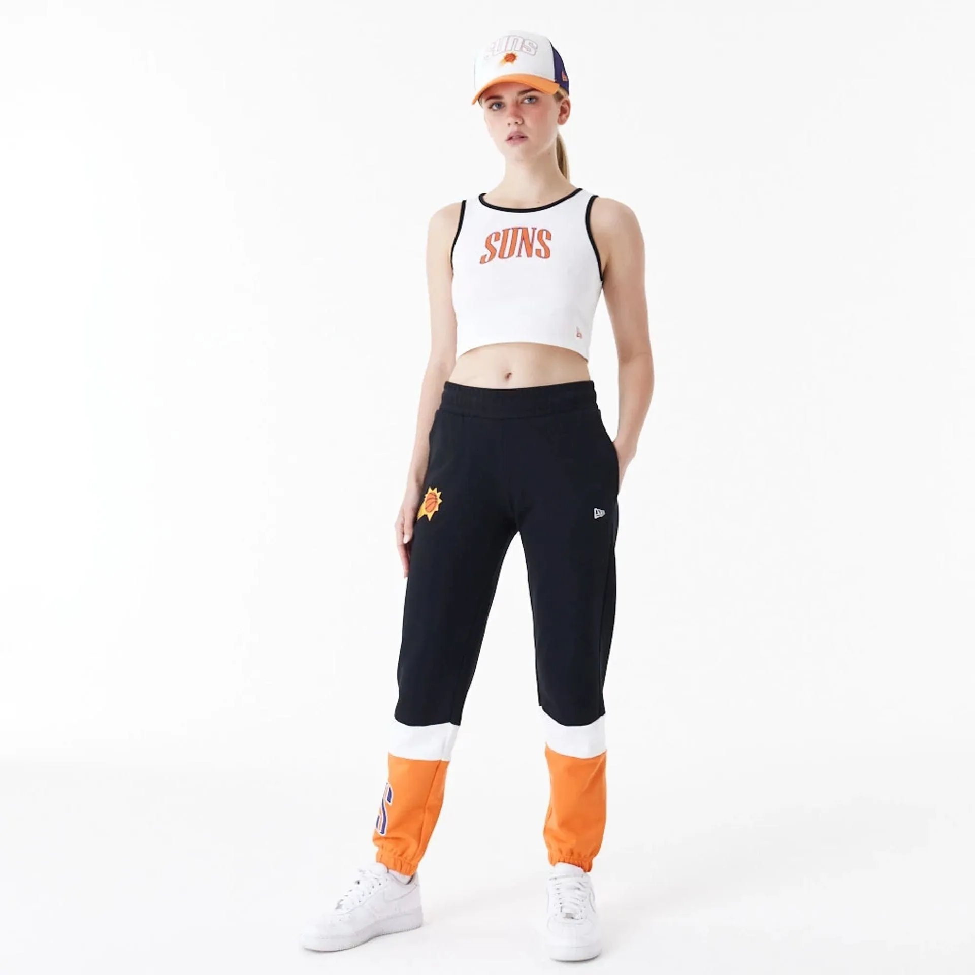 Phoenix Suns Womens NBA Team Wordmark White Crop Tank Top NEW ERA