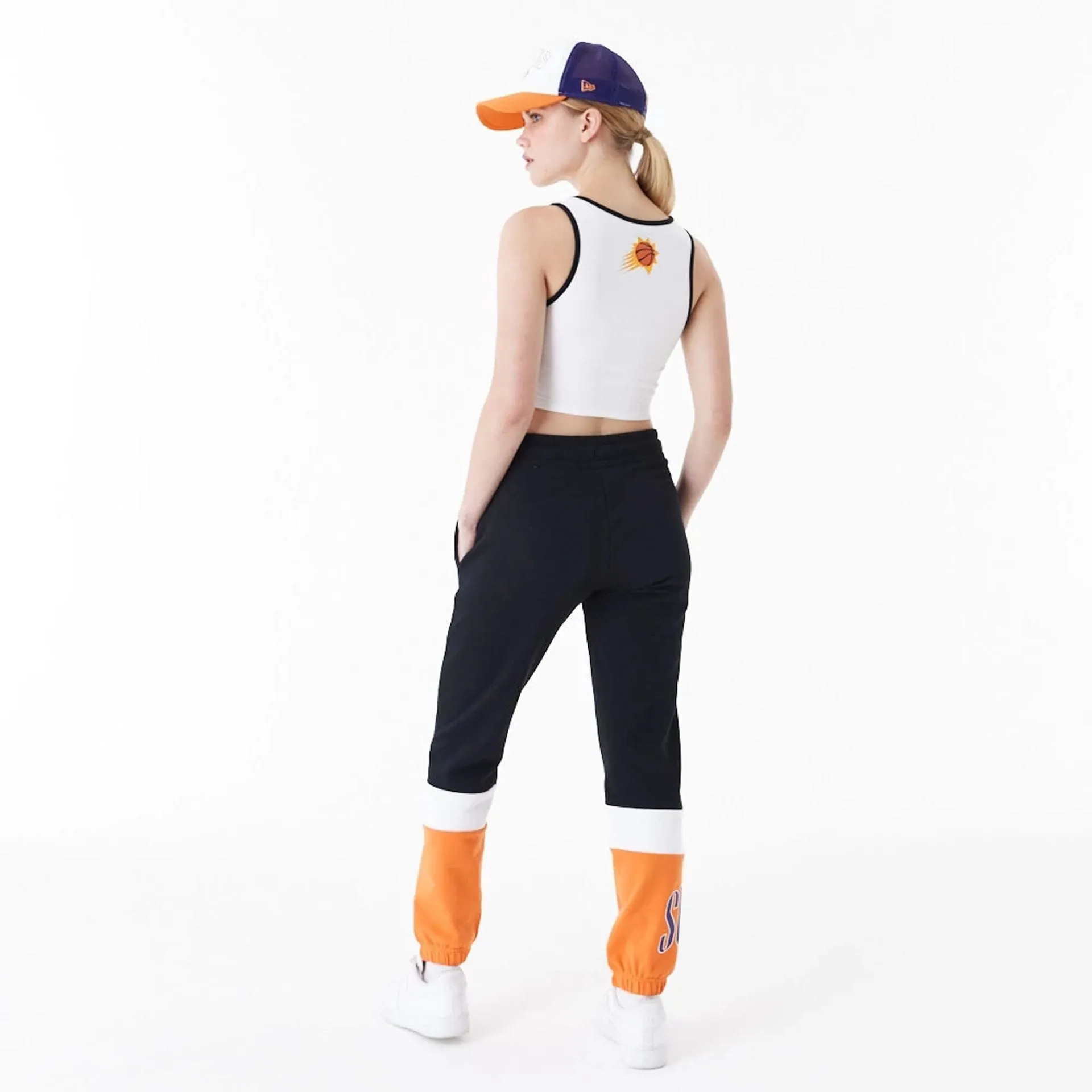 Phoenix Suns Womens NBA Team Wordmark White Crop Tank Top NEW ERA