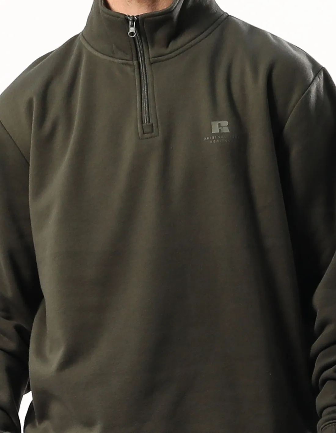 RUSSELL MEN'S BROOKLYN OLIVE QUARTER ZIP TOP