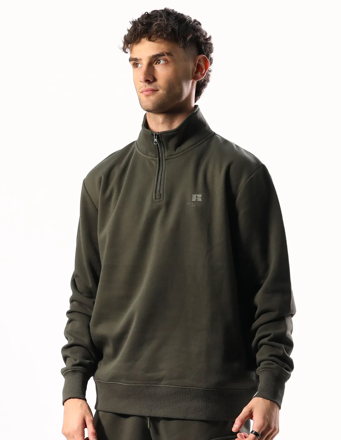 RUSSELL MEN'S BROOKLYN OLIVE QUARTER ZIP TOP