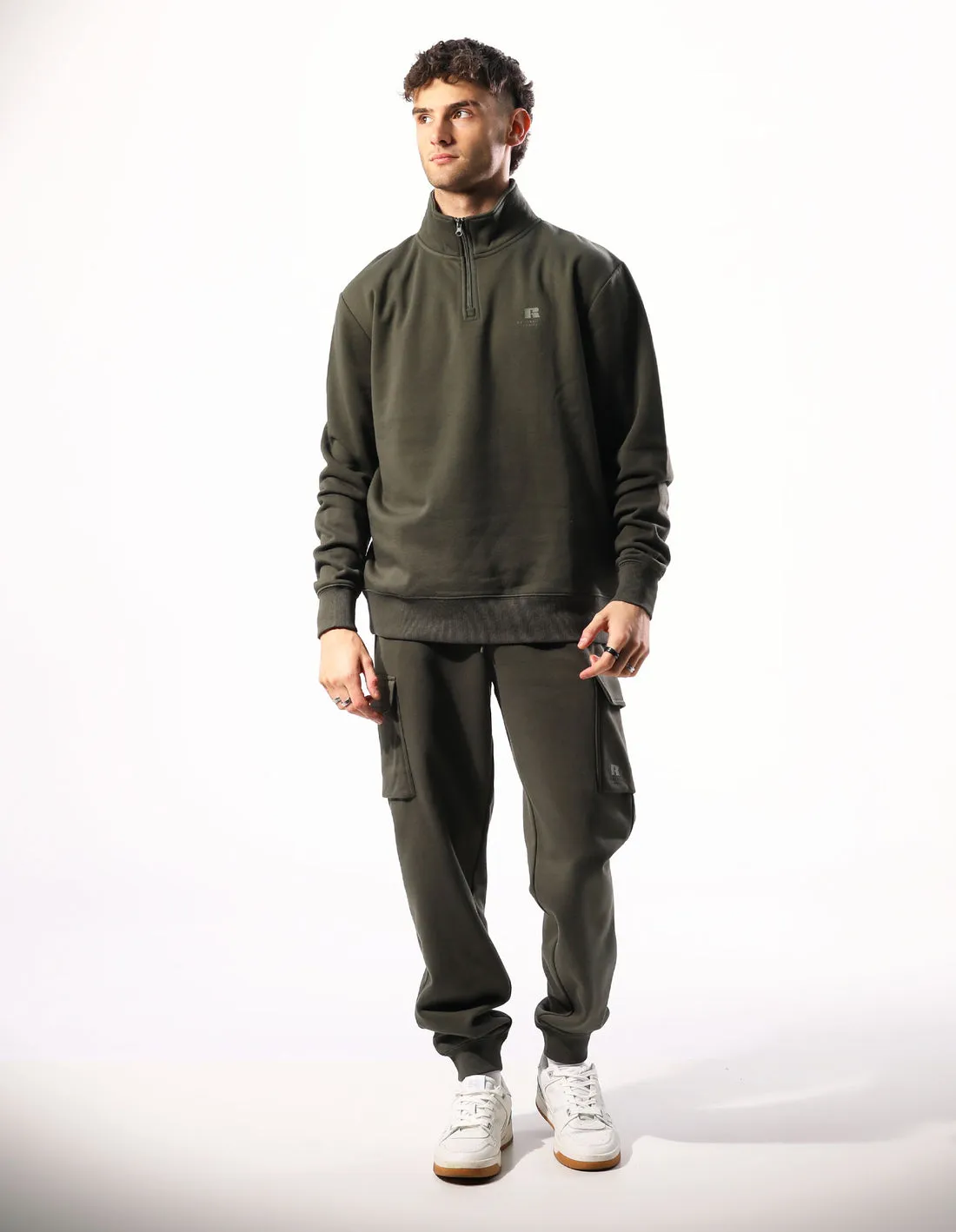 RUSSELL MEN'S BROOKLYN OLIVE QUARTER ZIP TOP