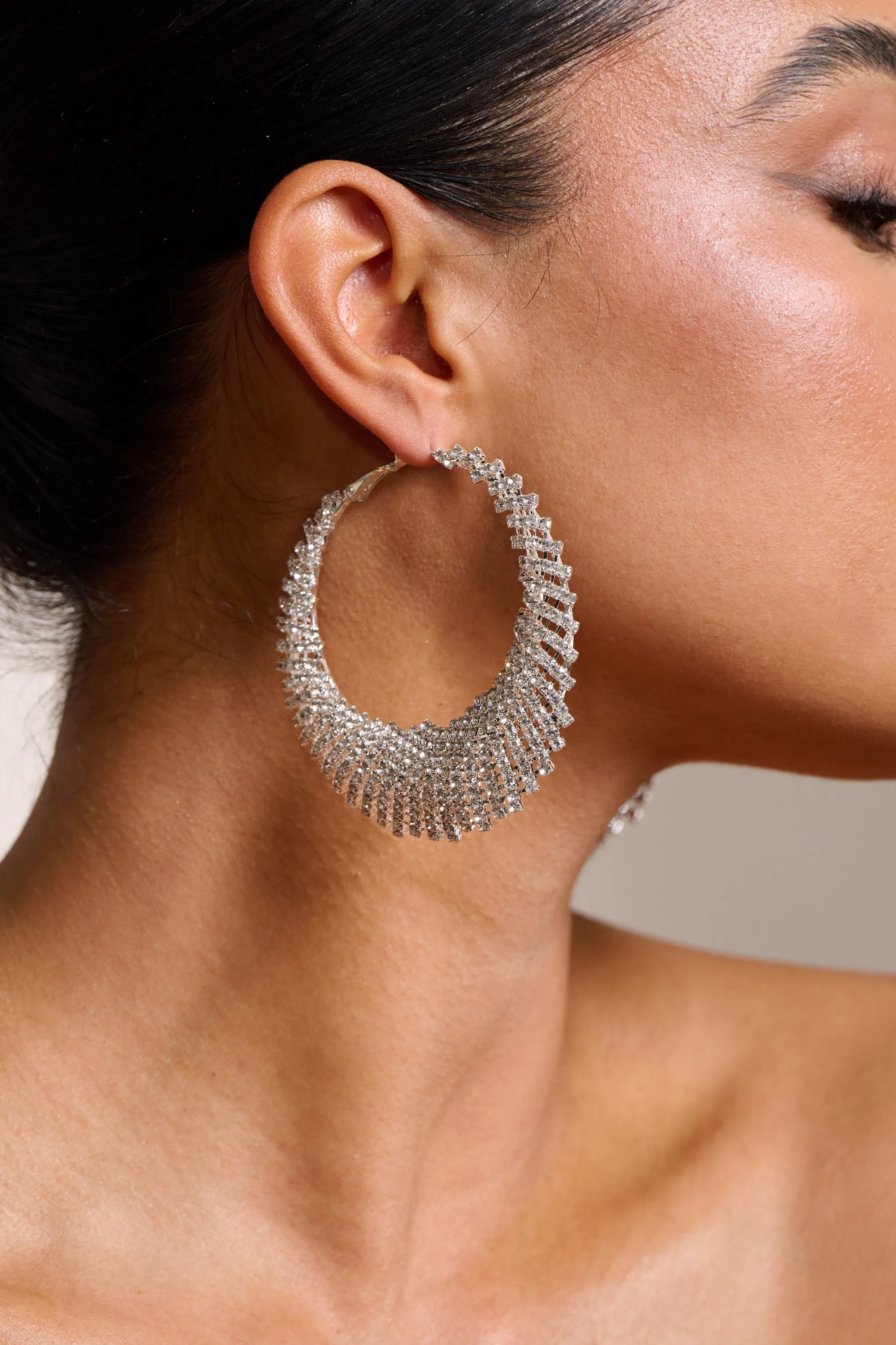 Saskia | Silver Diamante Hoop Earrings Club L London