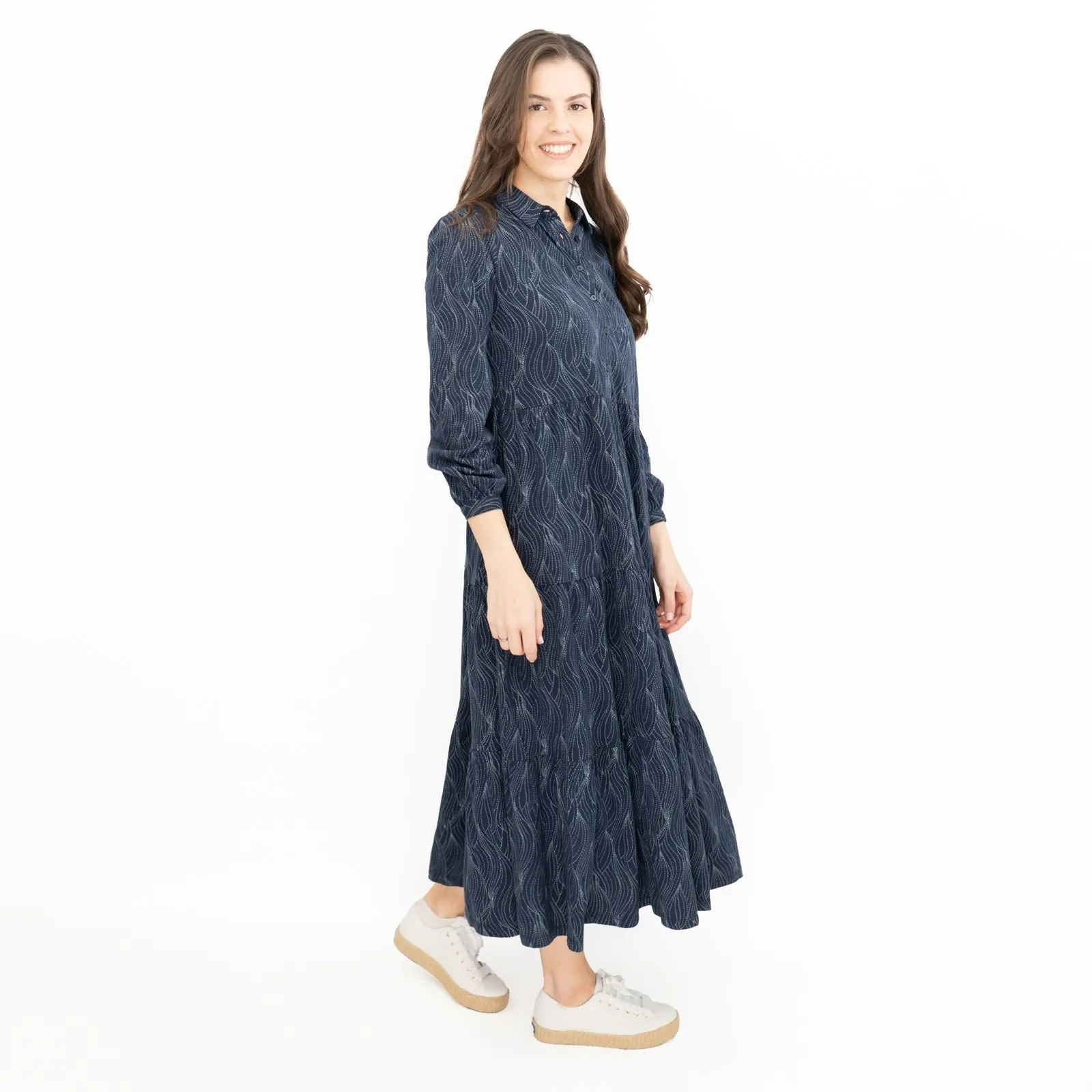Seasalt Womens Navy Jersey Windflower Tiered Midi Dress