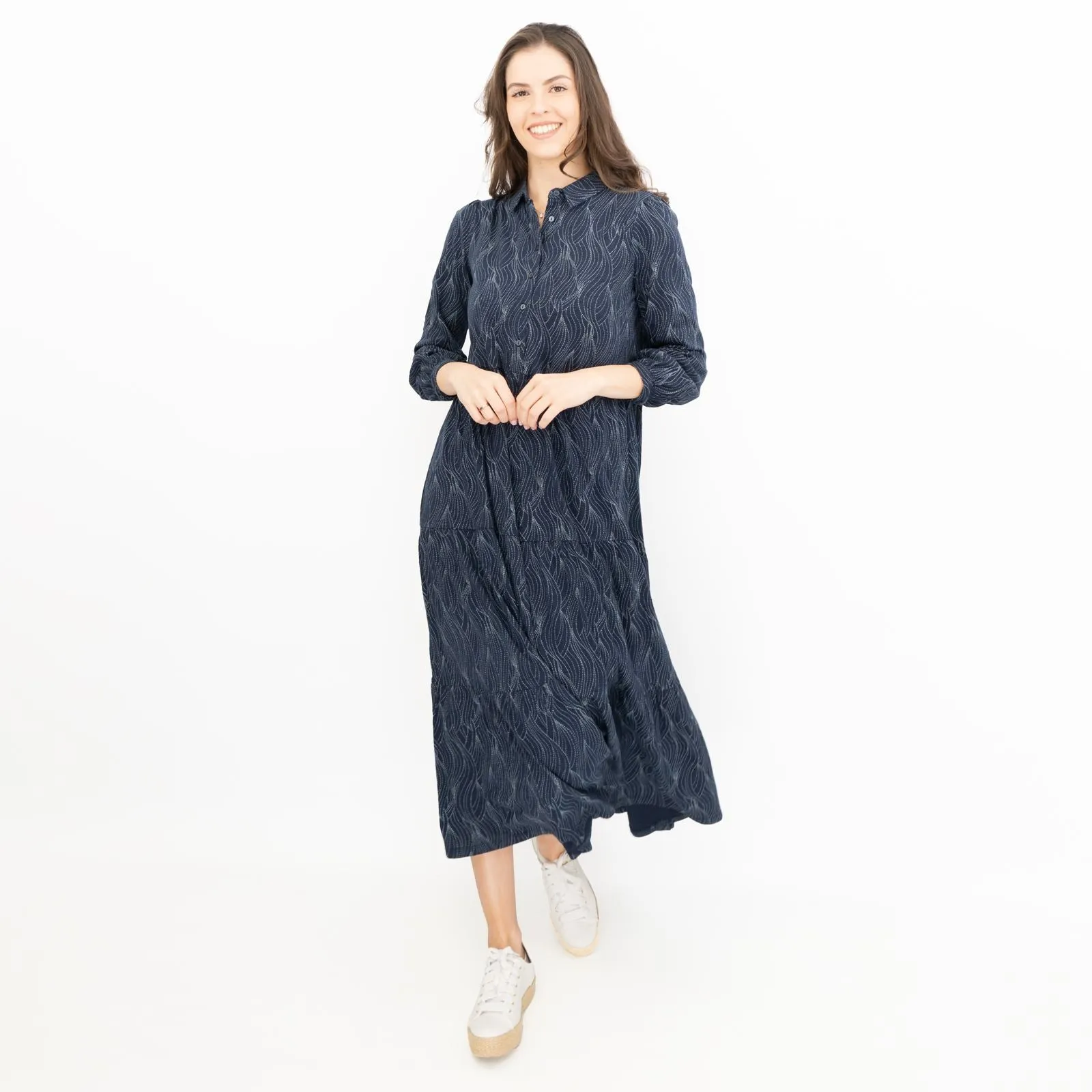 Seasalt Womens Navy Jersey Windflower Tiered Midi Dress