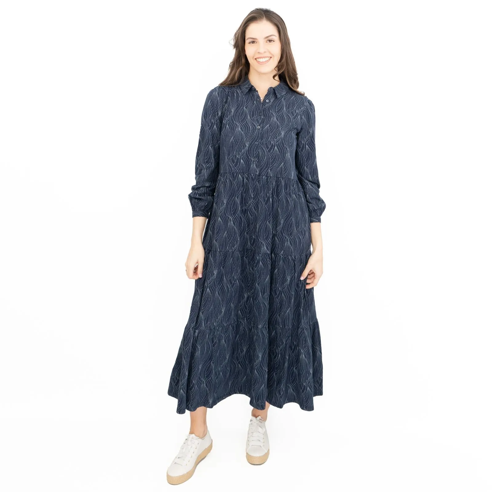 Seasalt Womens Navy Jersey Windflower Tiered Midi Dress