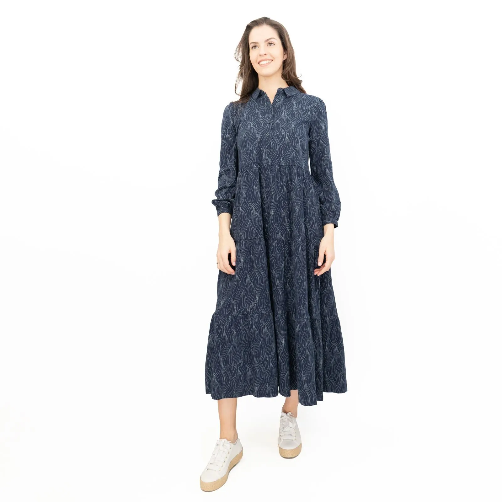 Seasalt Womens Navy Jersey Windflower Tiered Midi Dress