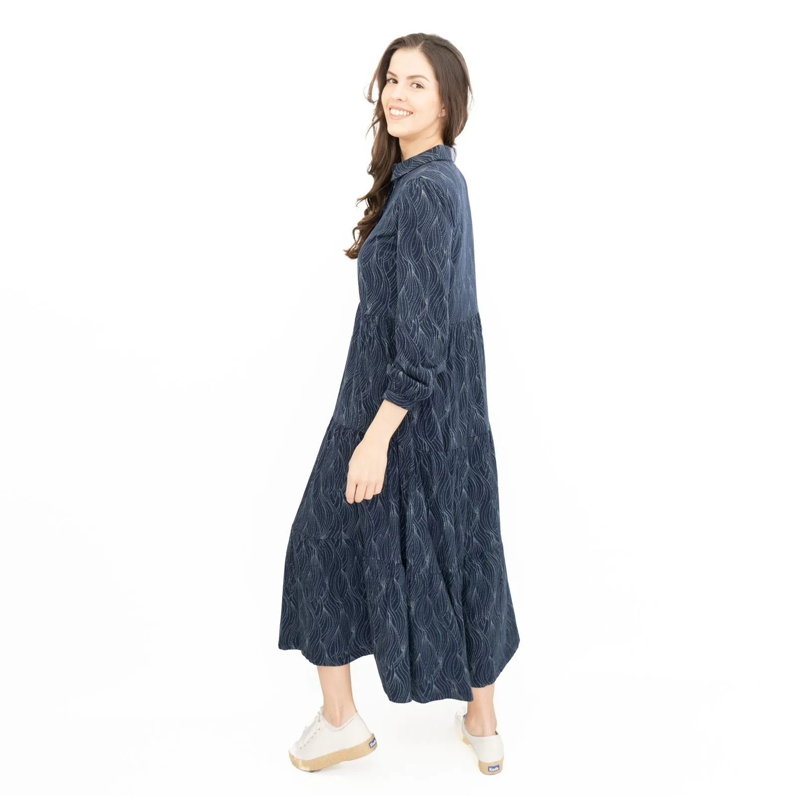 Seasalt Womens Navy Jersey Windflower Tiered Midi Dress