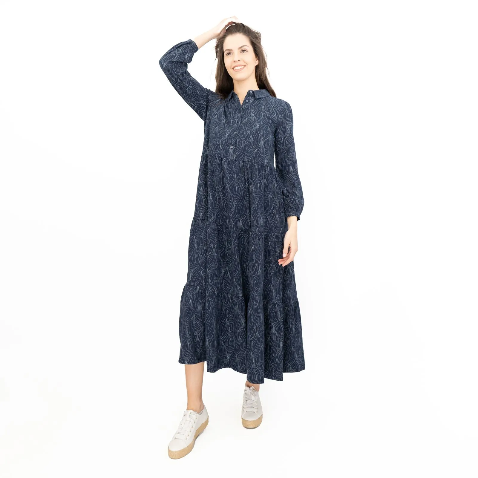 Seasalt Womens Navy Jersey Windflower Tiered Midi Dress