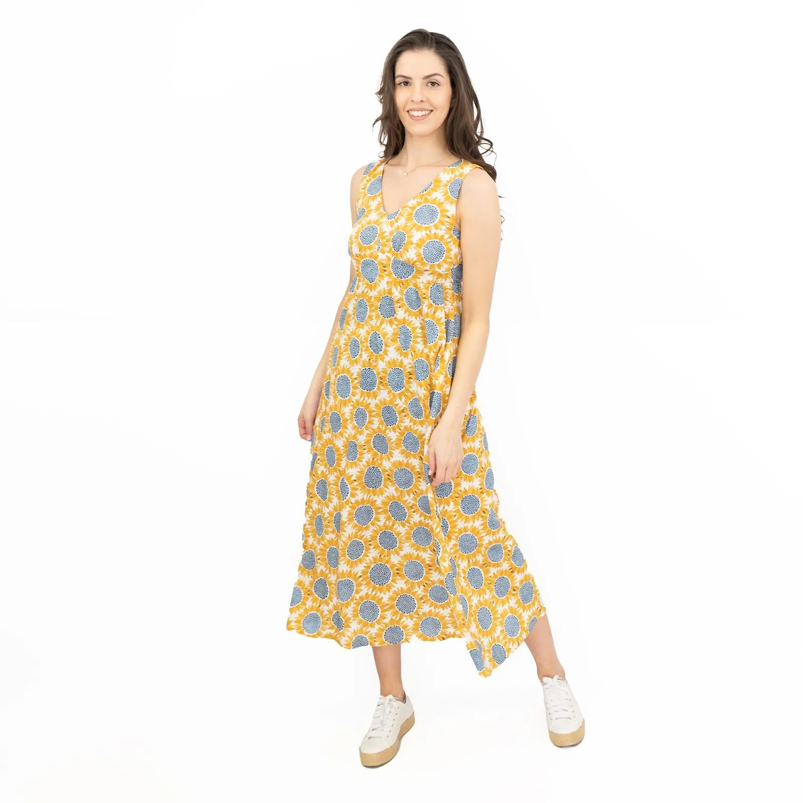 Seasalt Womens Polmanter Yellow Sunflower Jersey Dress