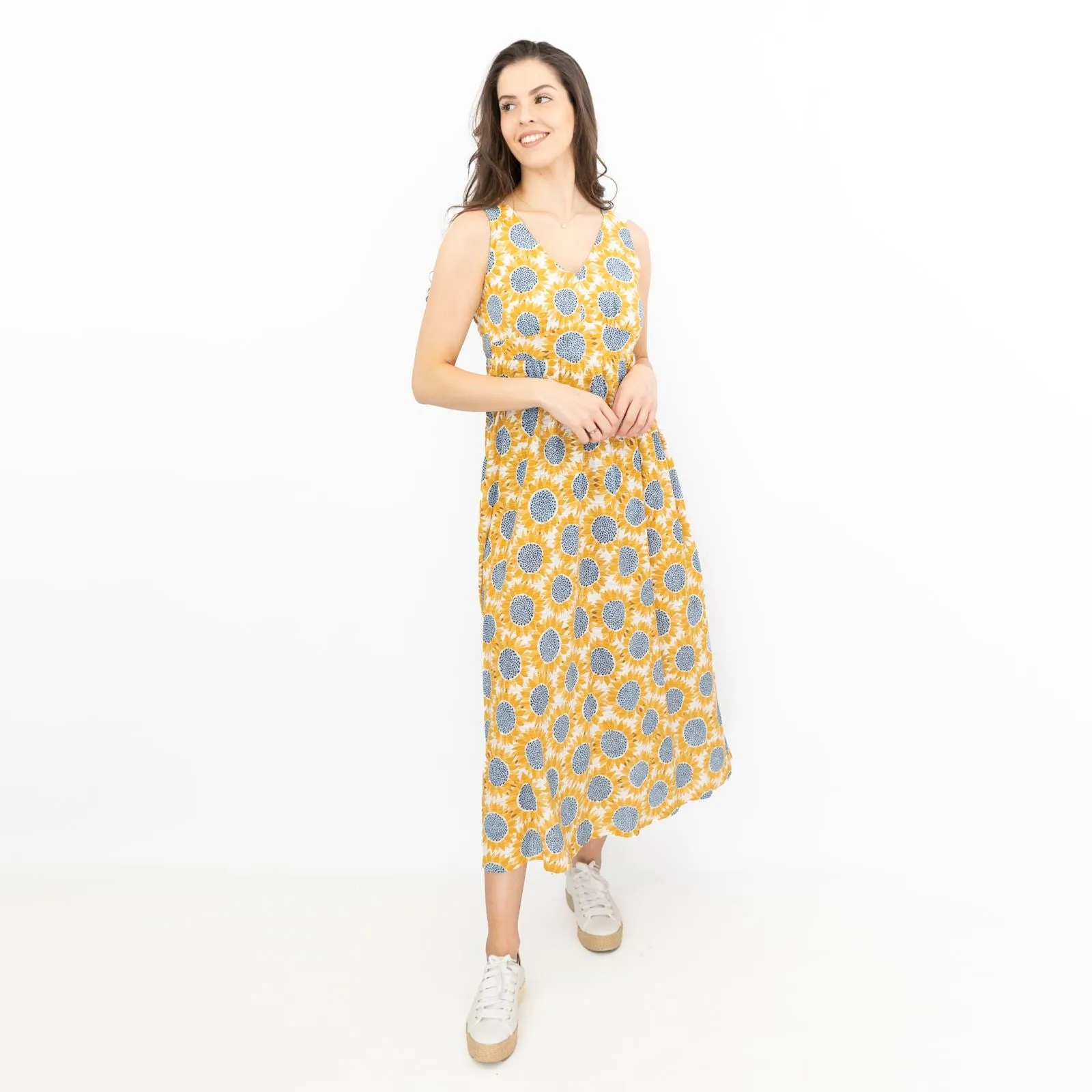 Seasalt Womens Polmanter Yellow Sunflower Jersey Dress