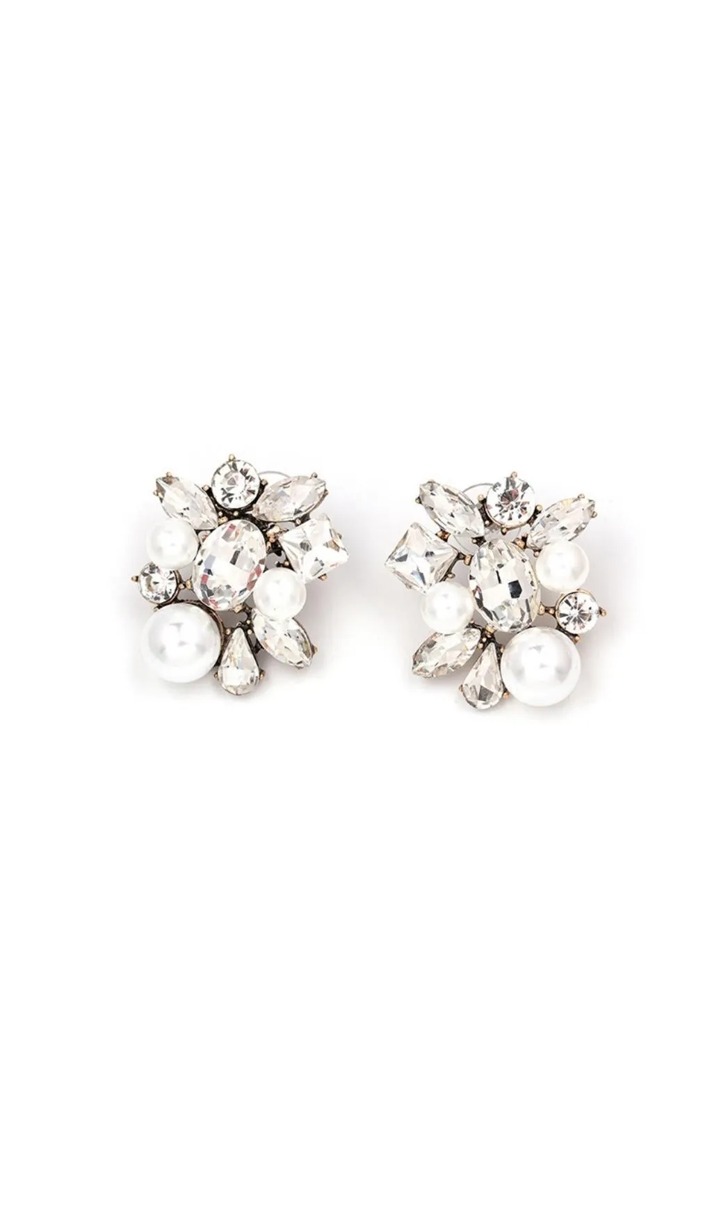 Silver vintage pearl and rhinestone earrings Gloria Lanvin
