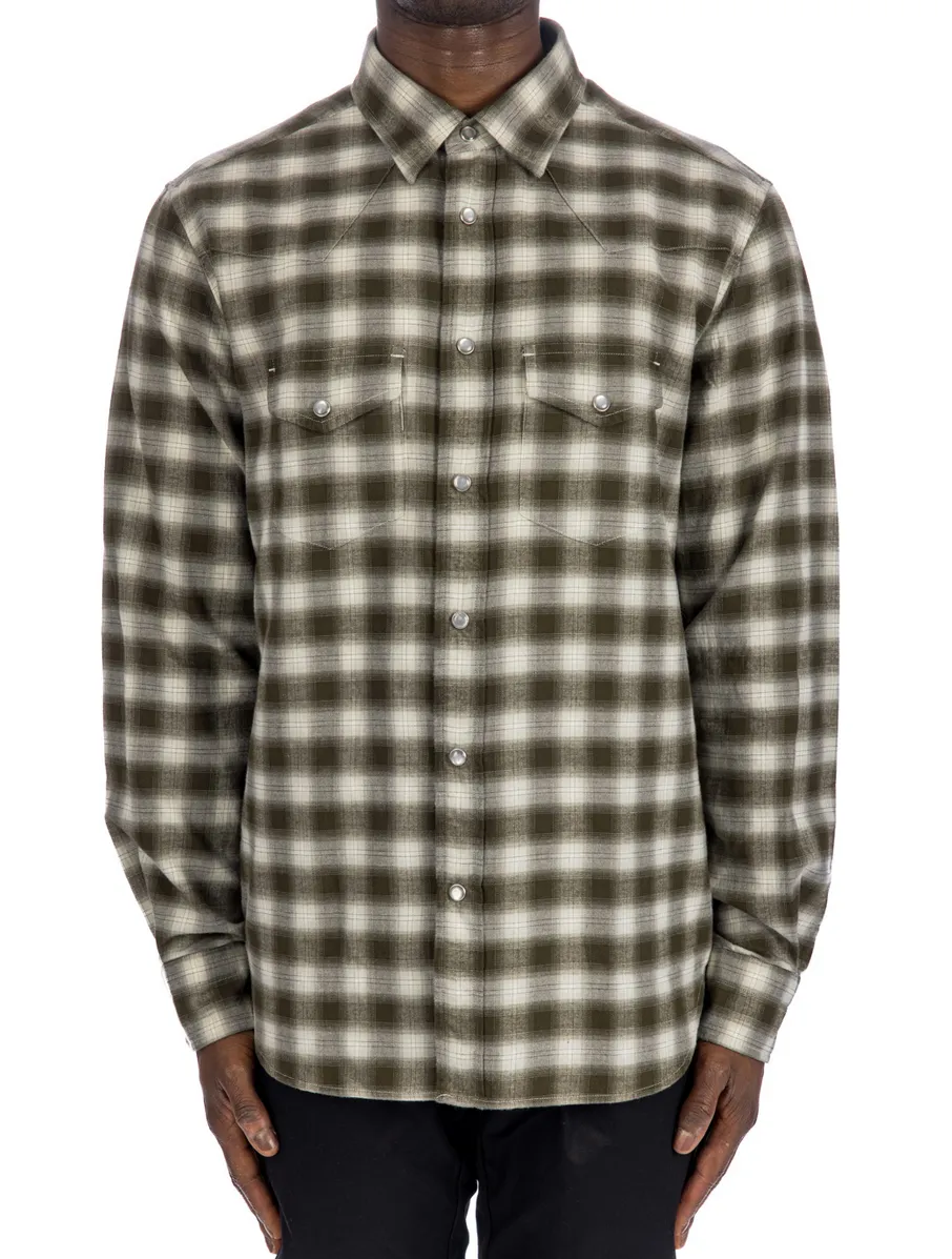 Tom Ford Mens Grand Check Western Shirt in Green