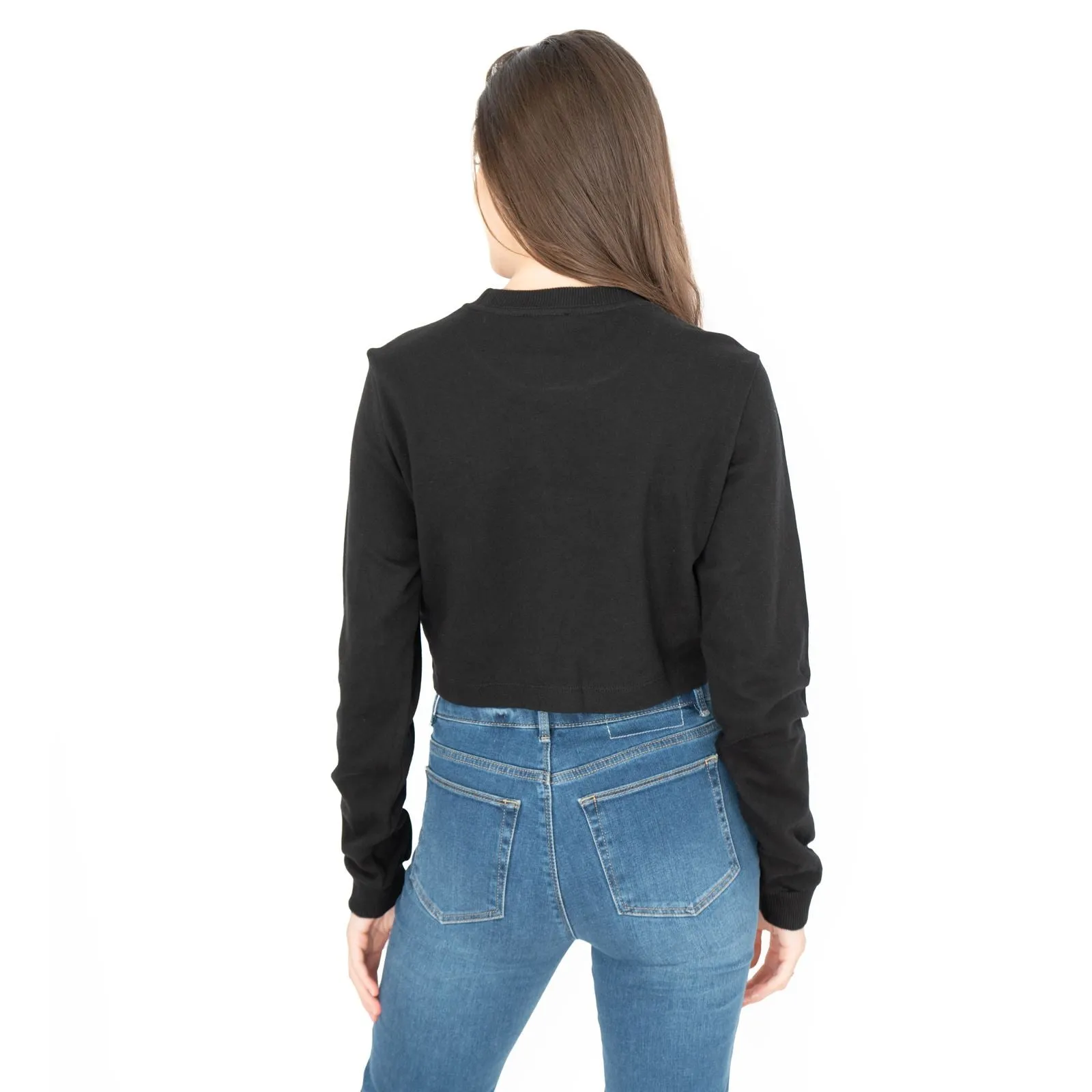 True Religion Black Soft Cotton Sweatshirt Long Sleeve Crop Tops