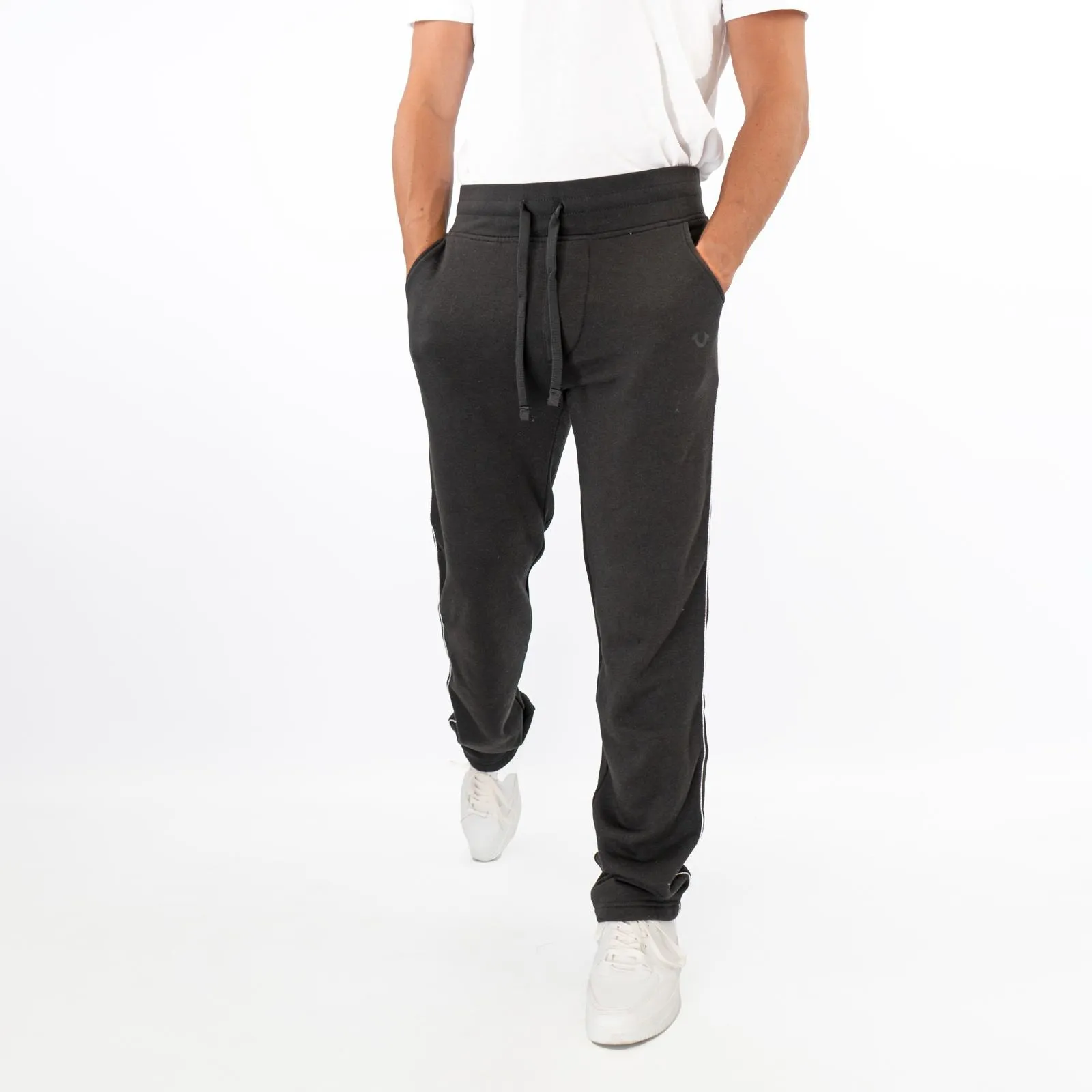 True Religion Mens Black Silver Metalic Detail Jogger Sweatpants