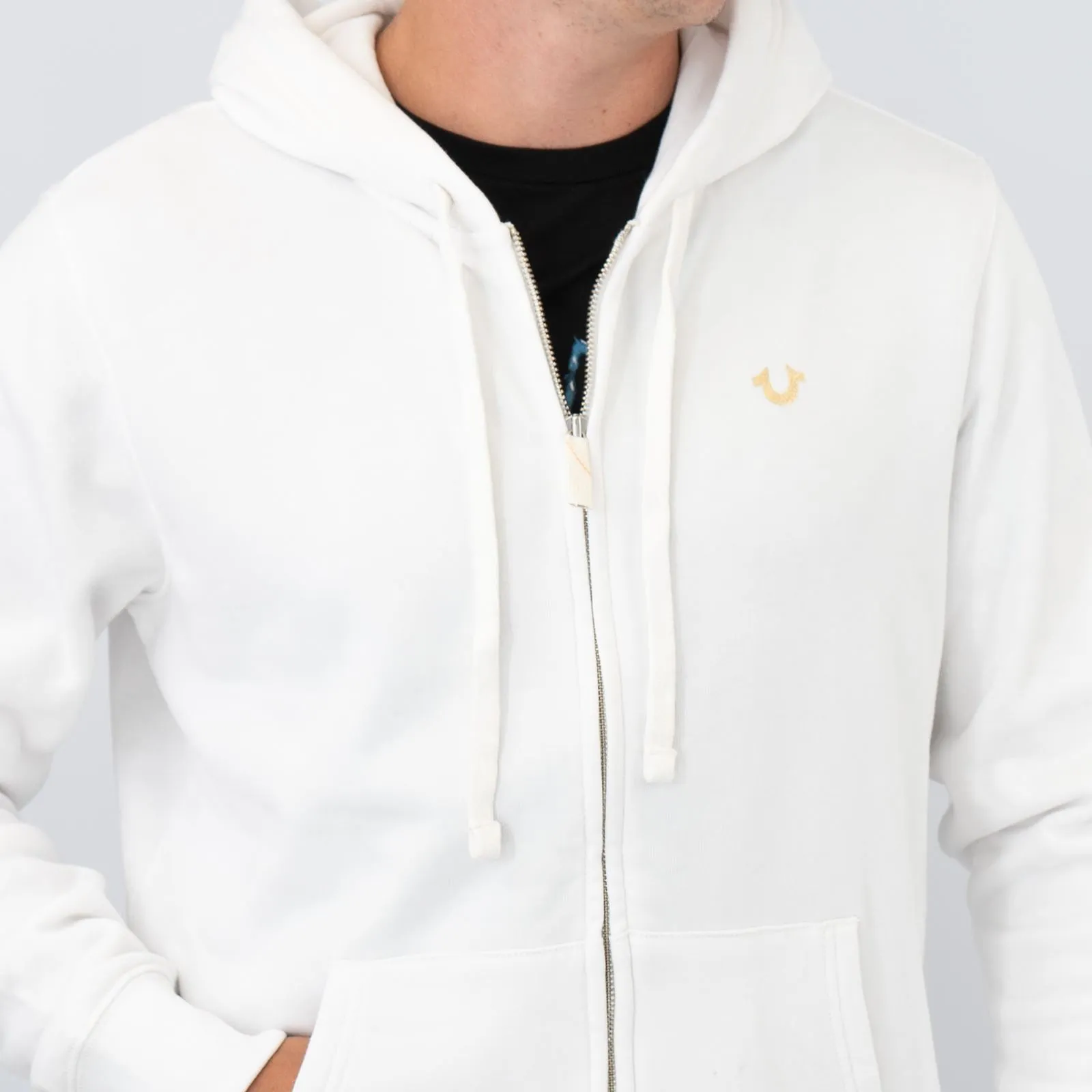 True Religion Mens White Zip Up Hoodie Long Sleeve Tops