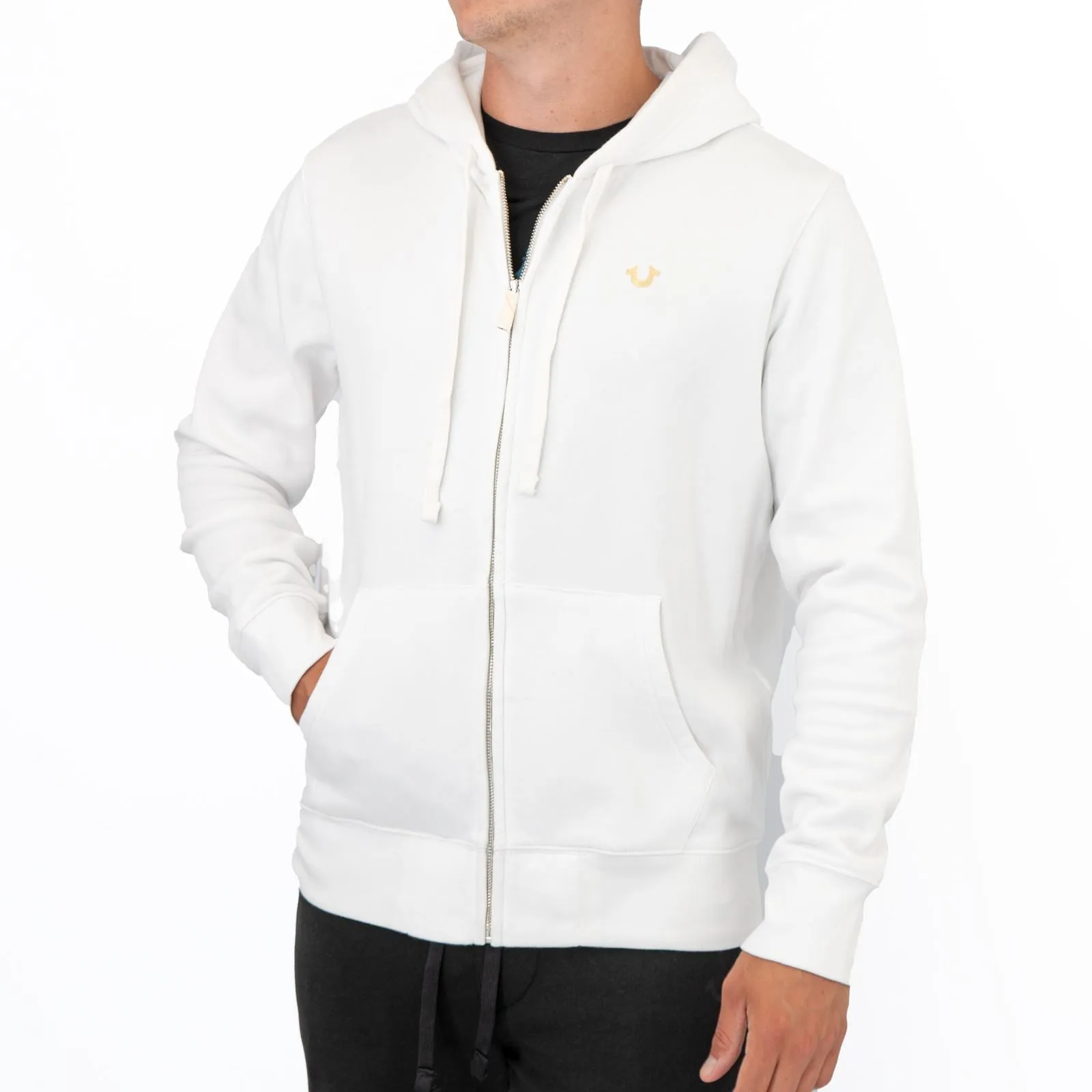 True Religion Mens White Zip Up Hoodie Long Sleeve Tops