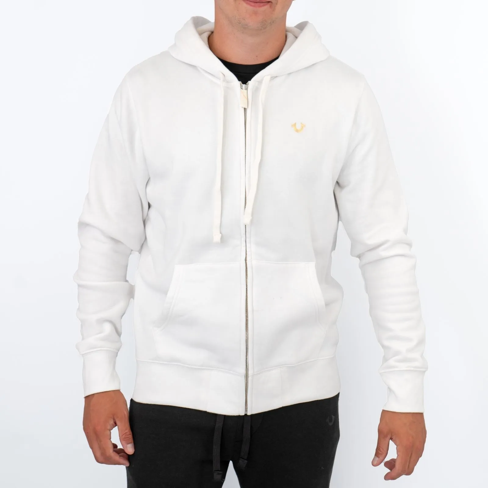 True Religion Mens White Zip Up Hoodie Long Sleeve Tops