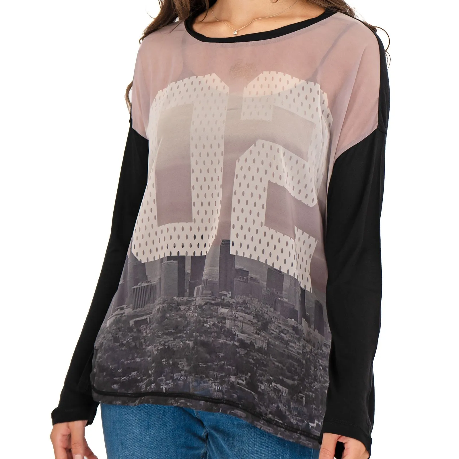 True Religion Womens Black Top T-Shirt Long Sleeve Mesh