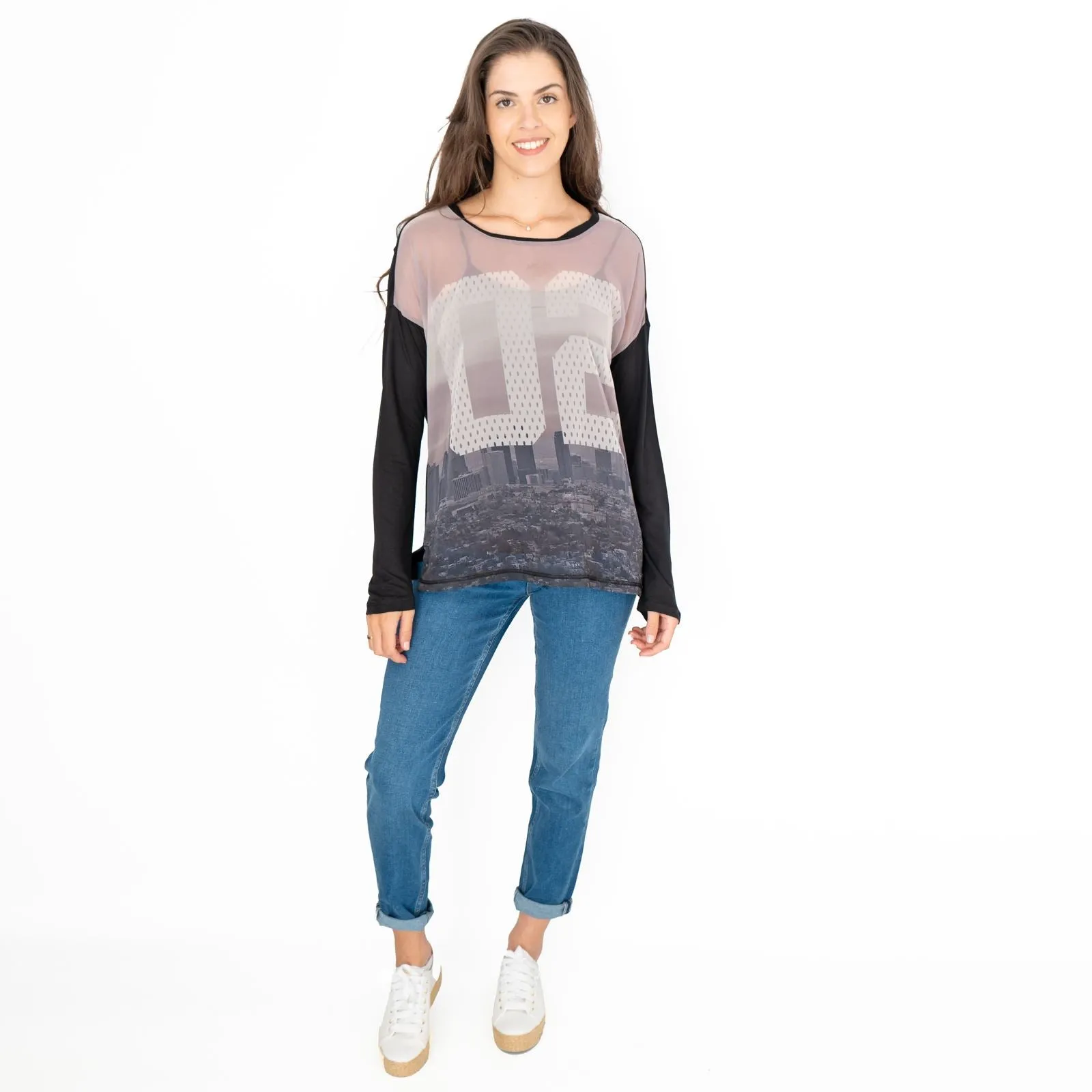 True Religion Womens Black Top T-Shirt Long Sleeve Mesh