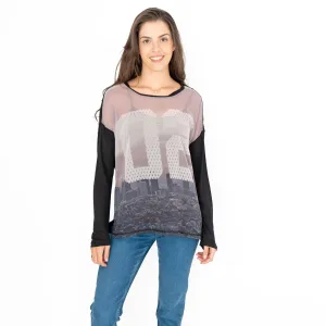 True Religion Womens Black Top T-Shirt Long Sleeve Mesh