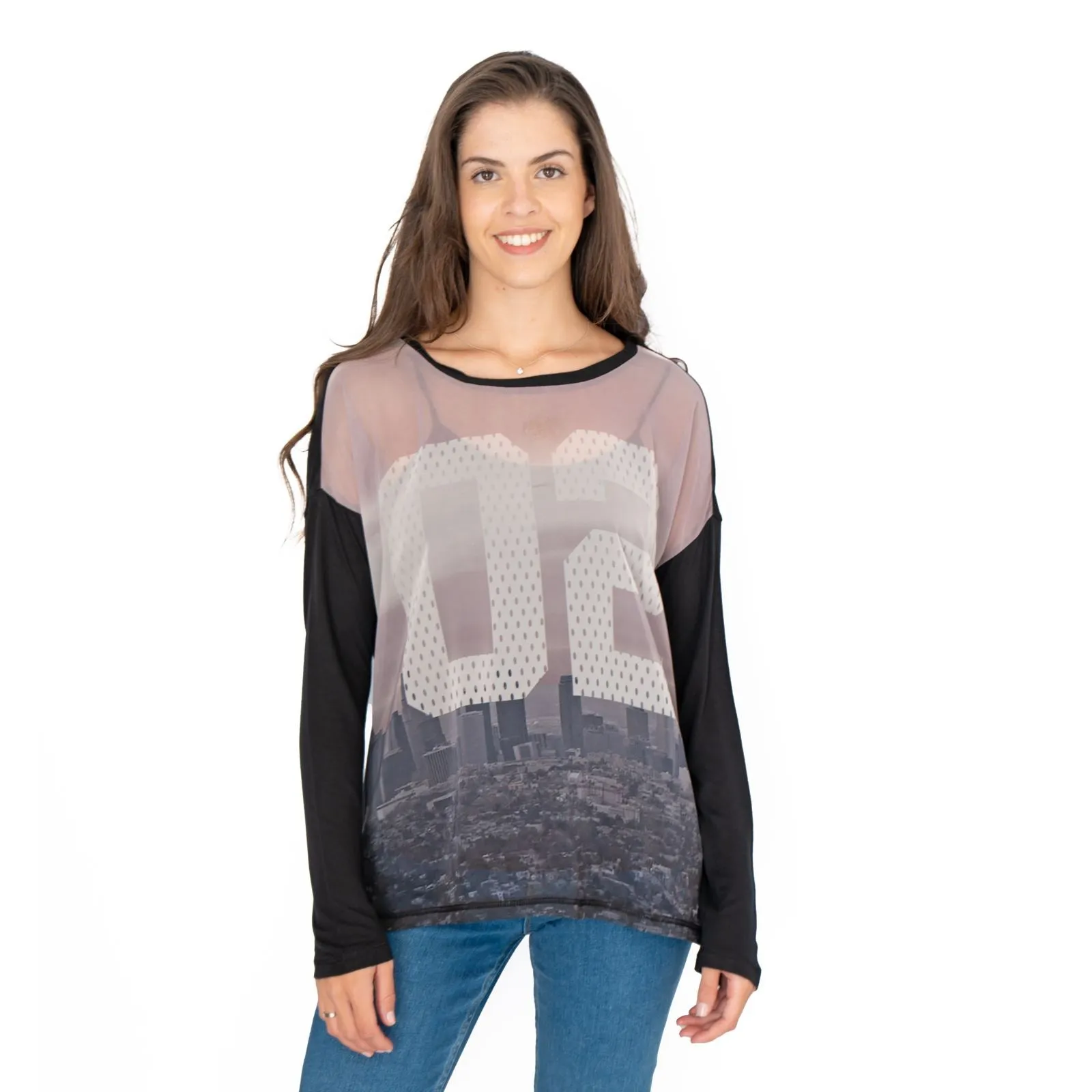 True Religion Womens Black Top T-Shirt Long Sleeve Mesh