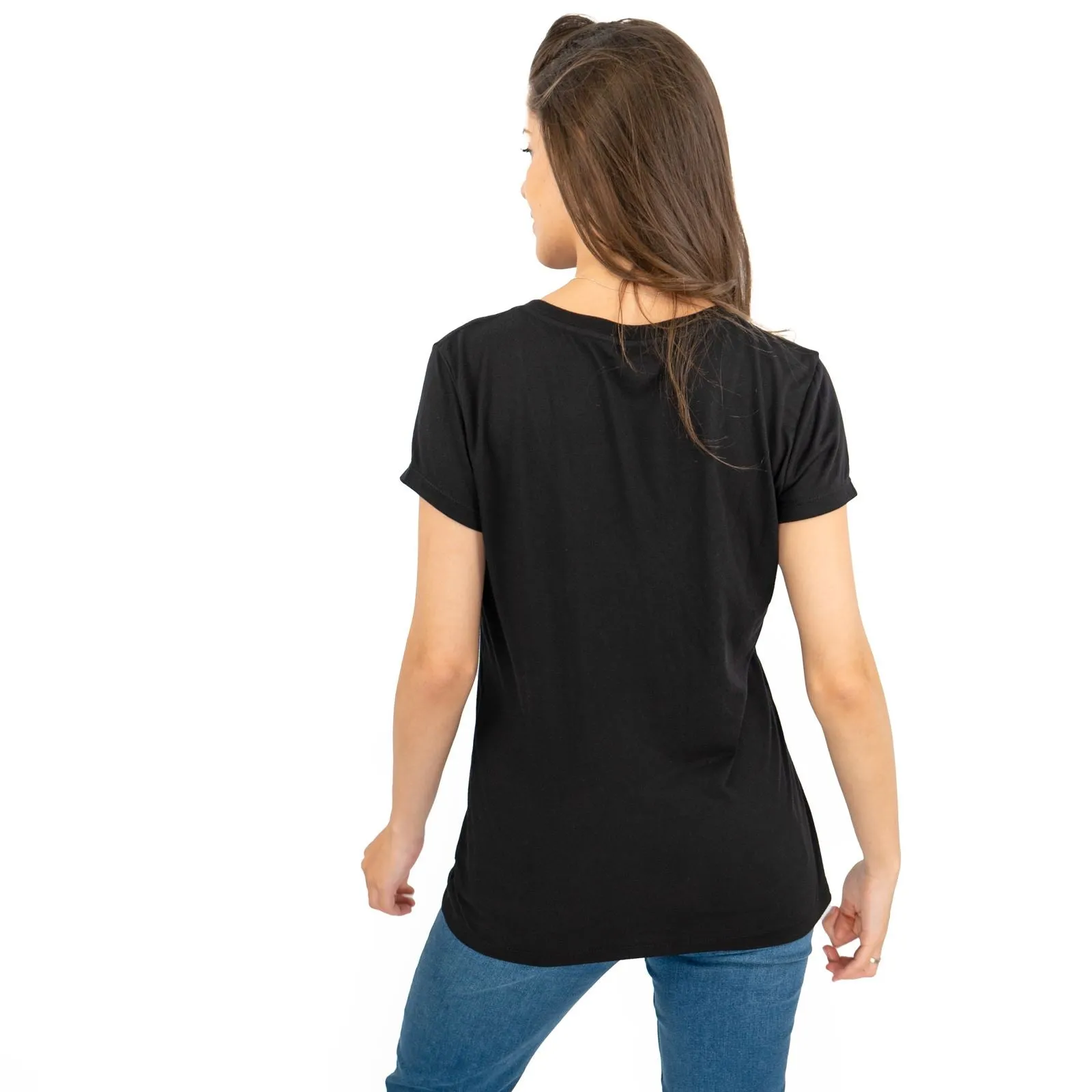 True Religion Womens Black Top T-Shirt Short Sleeve V-Neck