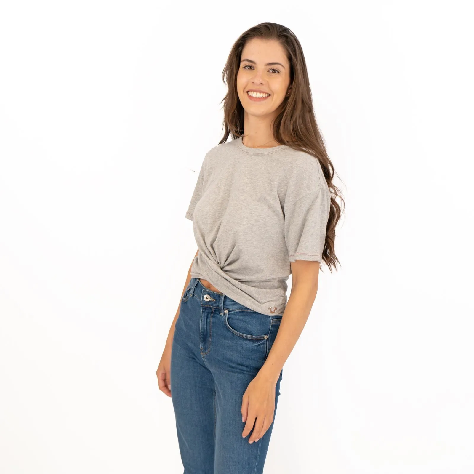 True Religion Womens Grey Top Short Sleeve Cropped
