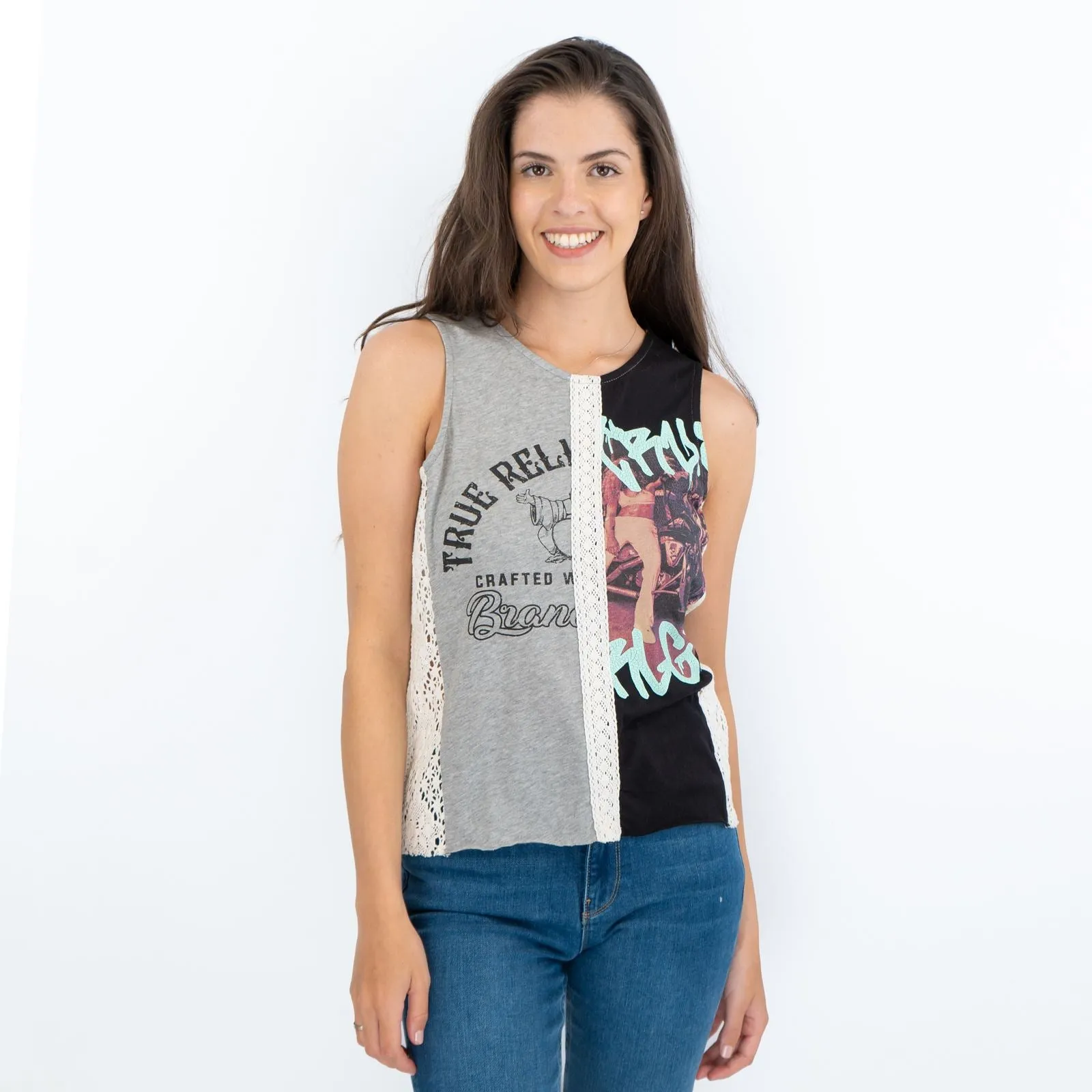 True Religion Womens Grey Vest Tank Top Sleeveless