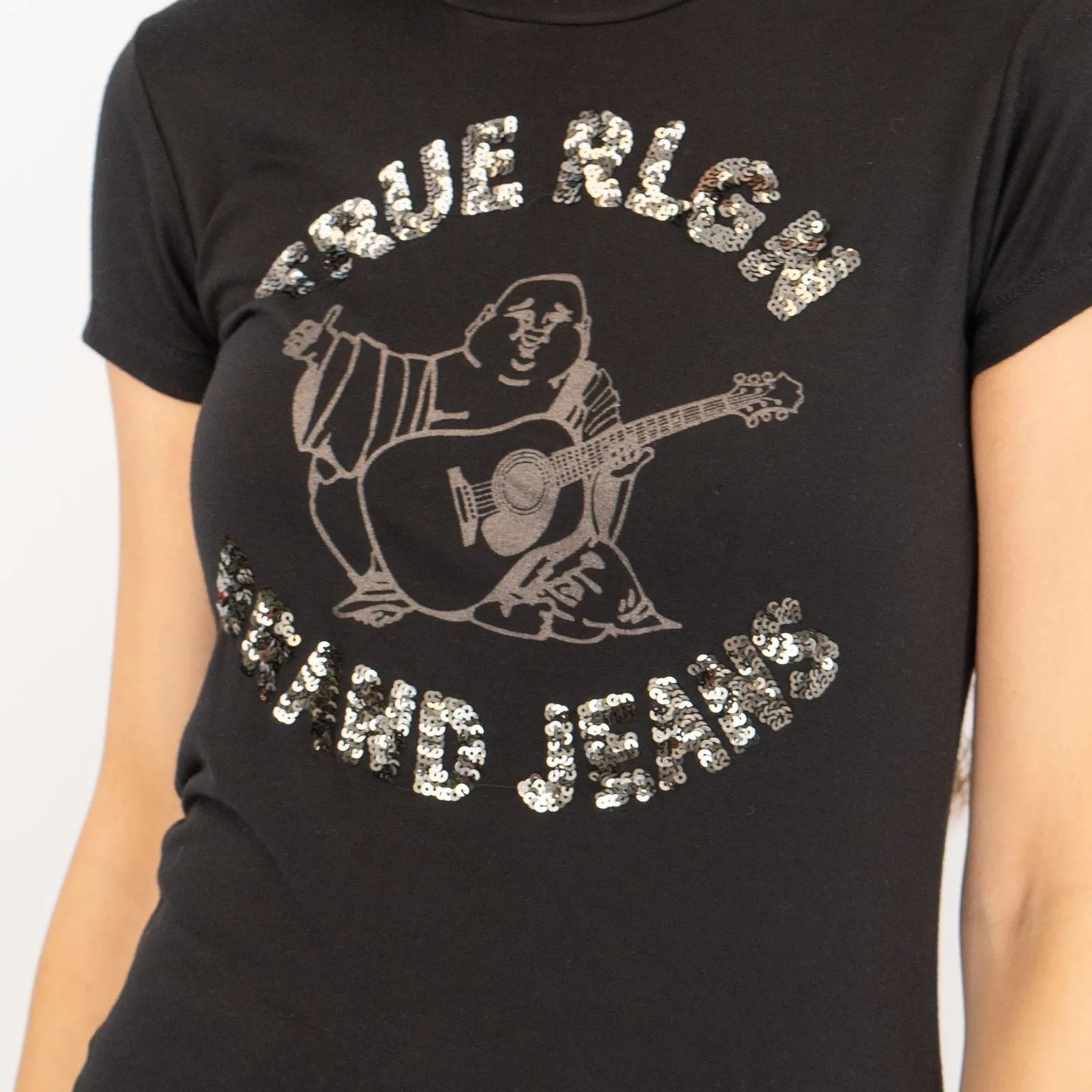 True Religion Womens Top Buda Sequin Black