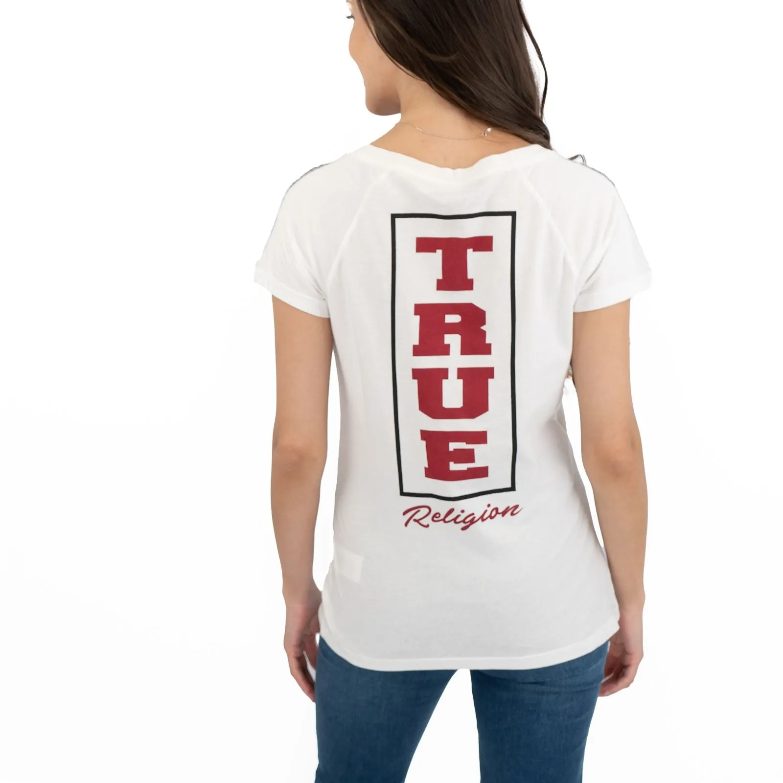 True Religion Womens White Top T-Shirt Short Sleeve