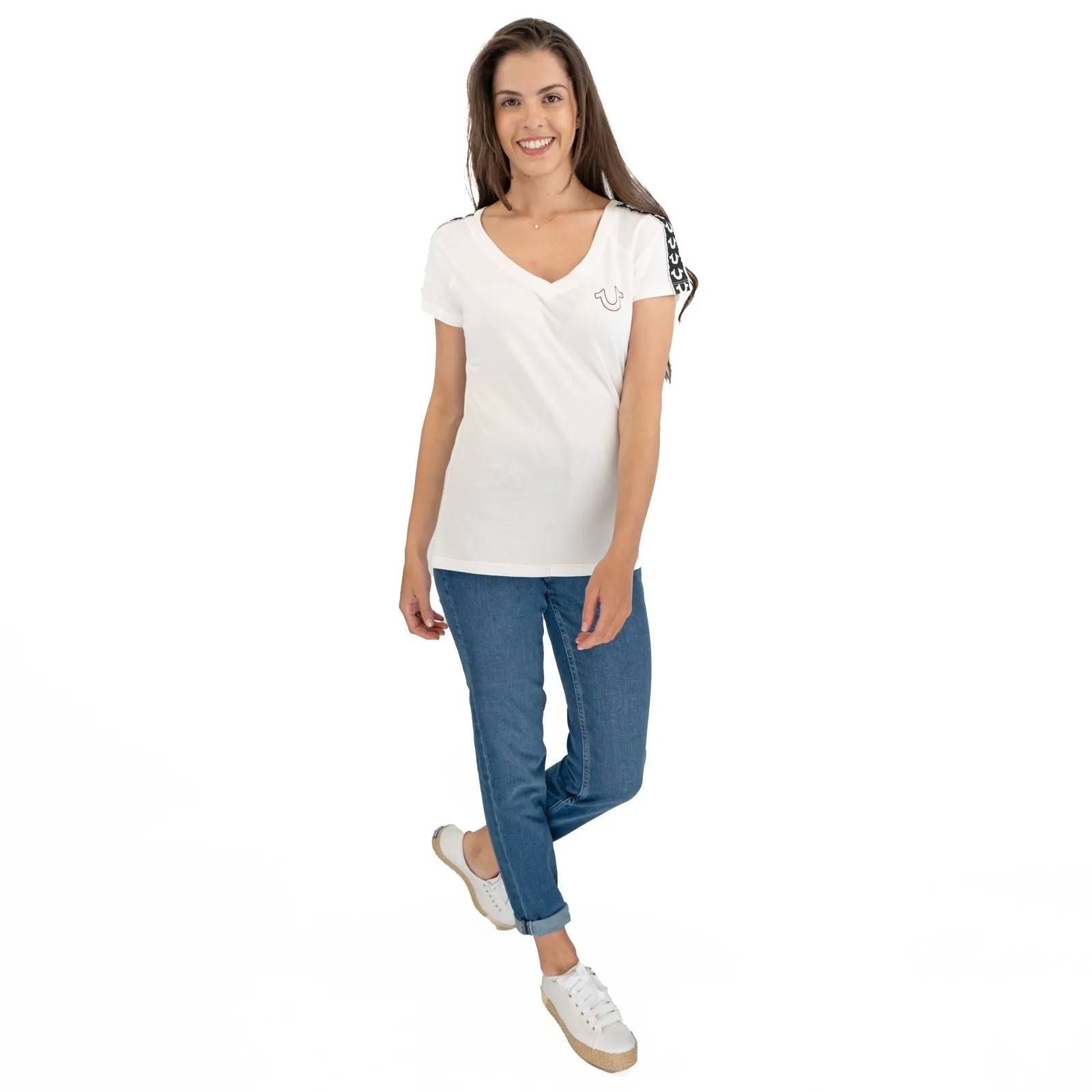 True Religion Womens White Top T-Shirt Short Sleeve