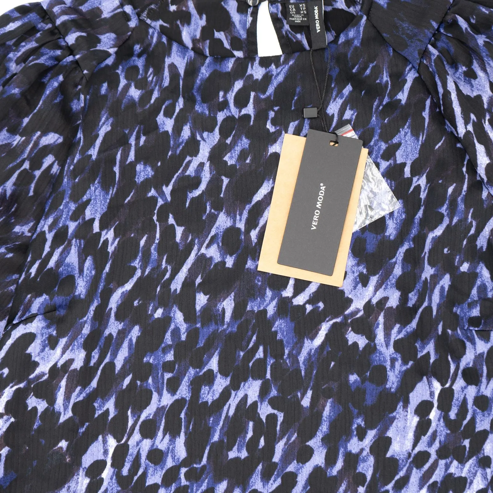 Vero Moda Black Purple Leopard Print 3/4 Sleeve Tops