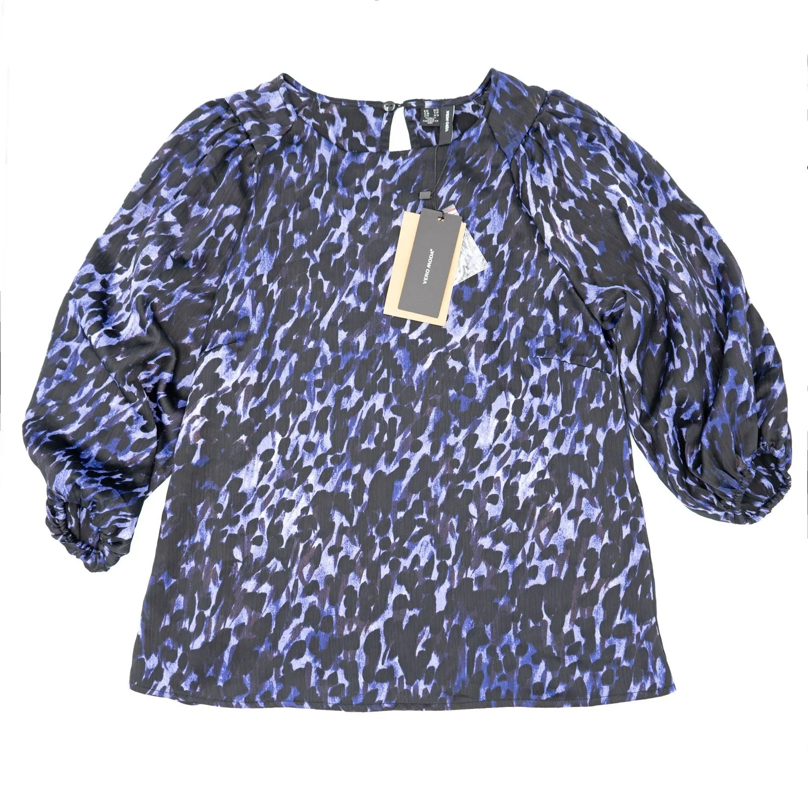 Vero Moda Black Purple Leopard Print 3/4 Sleeve Tops