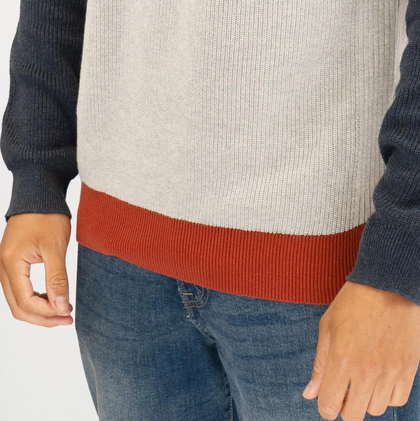 White Stuff Mens Pentire Crew Neck Grey Colour Block Jumper