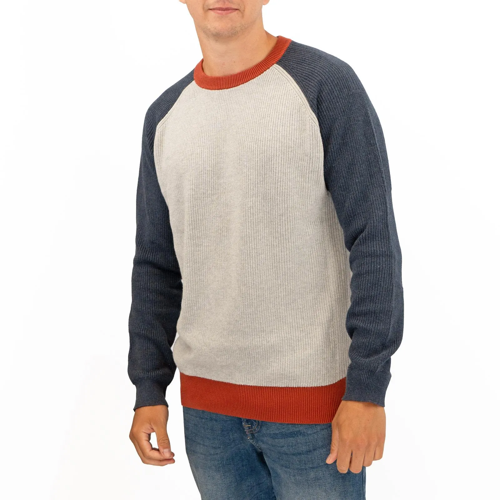 White Stuff Mens Pentire Crew Neck Grey Colour Block Jumper