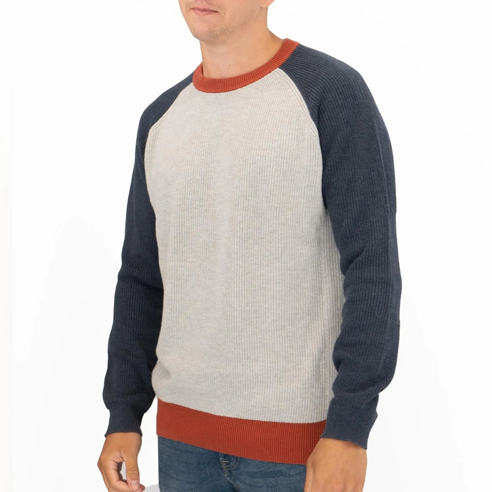 White Stuff Mens Pentire Crew Neck Grey Colour Block Jumper