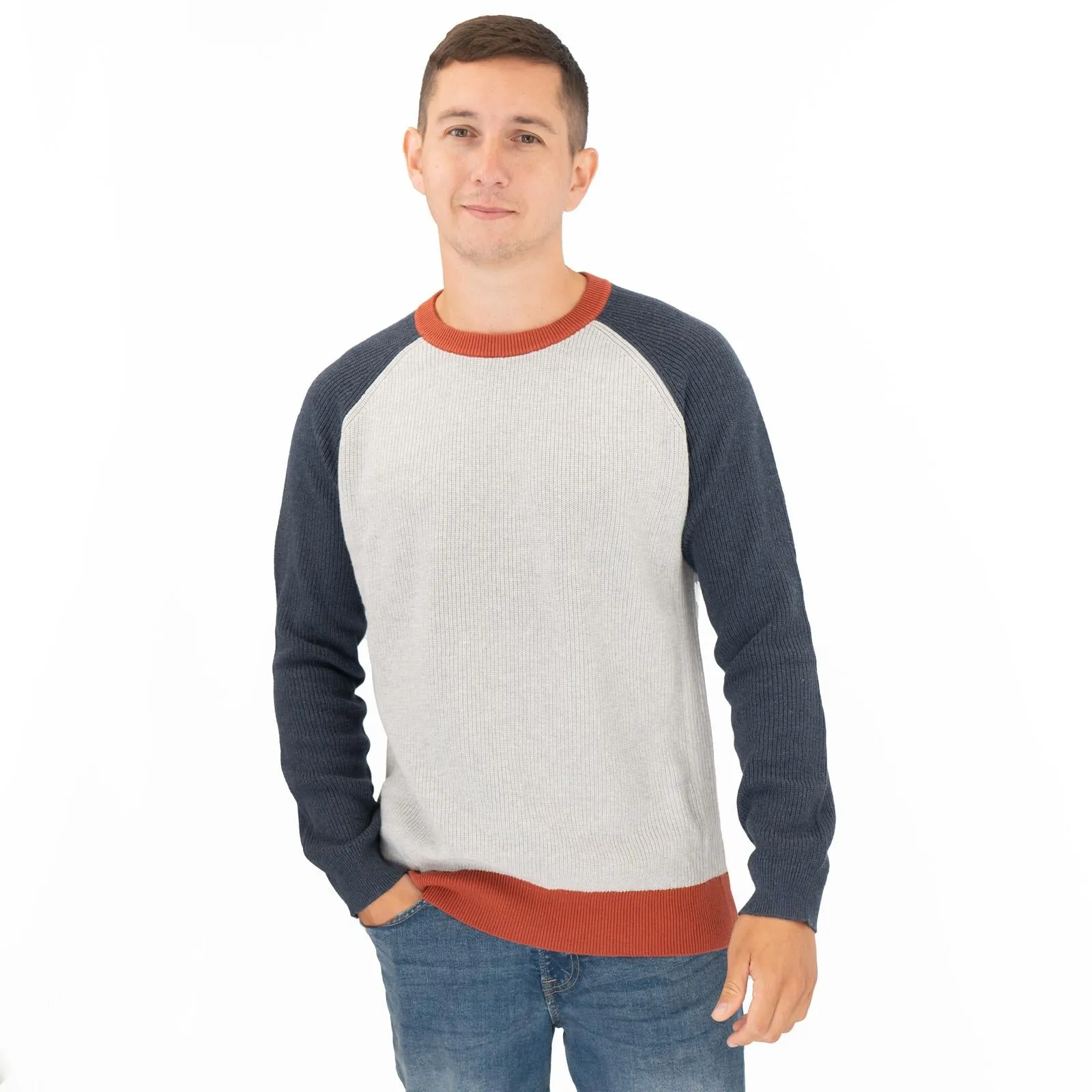 White Stuff Mens Pentire Crew Neck Grey Colour Block Jumper