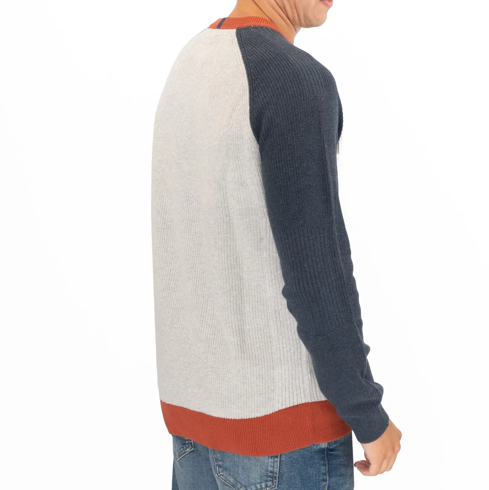 White Stuff Mens Pentire Crew Neck Grey Colour Block Jumper