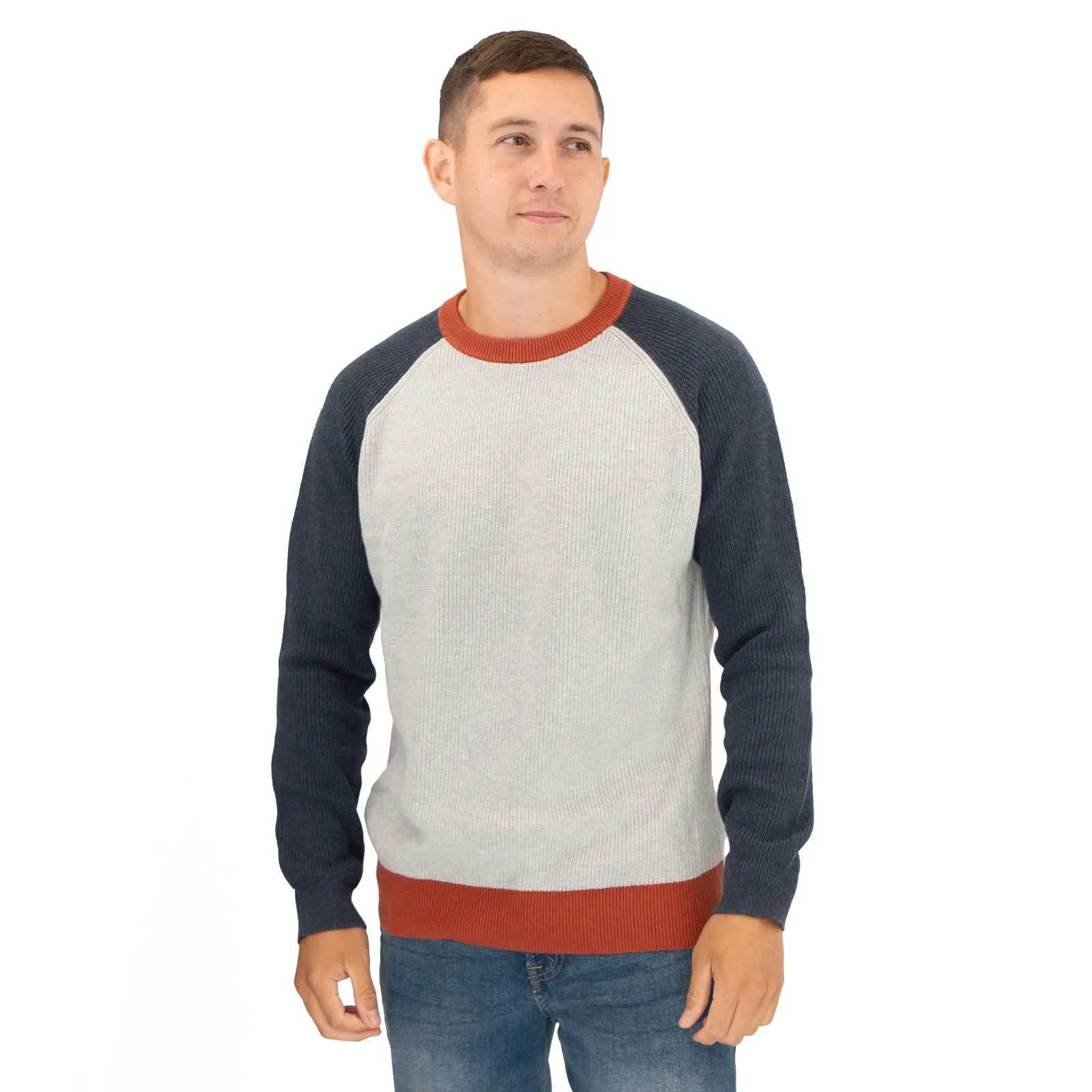 White Stuff Mens Pentire Crew Neck Grey Colour Block Jumper