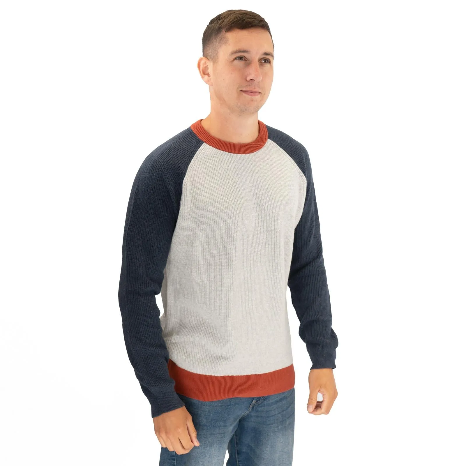White Stuff Mens Pentire Crew Neck Grey Colour Block Jumper