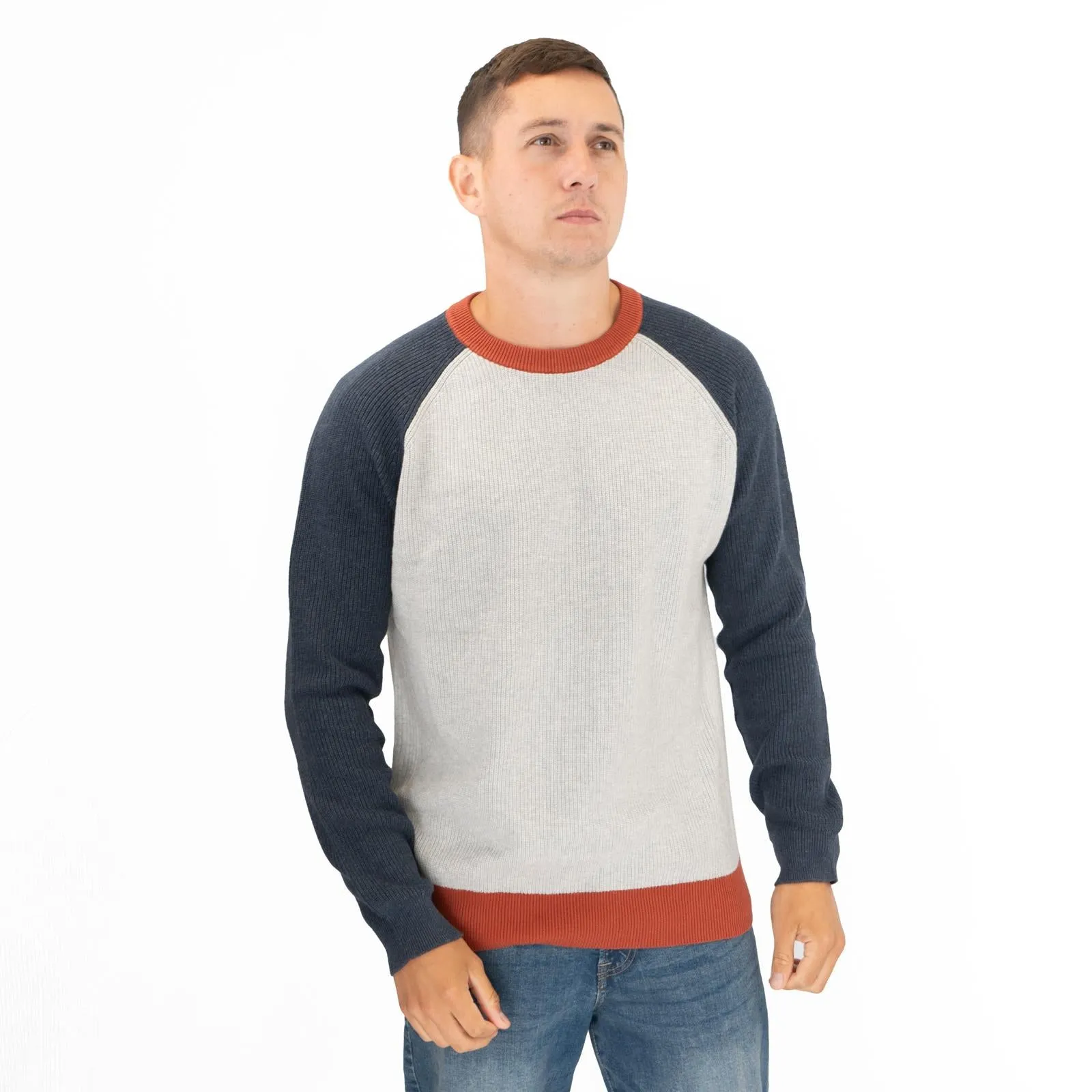 White Stuff Mens Pentire Crew Neck Grey Colour Block Jumper