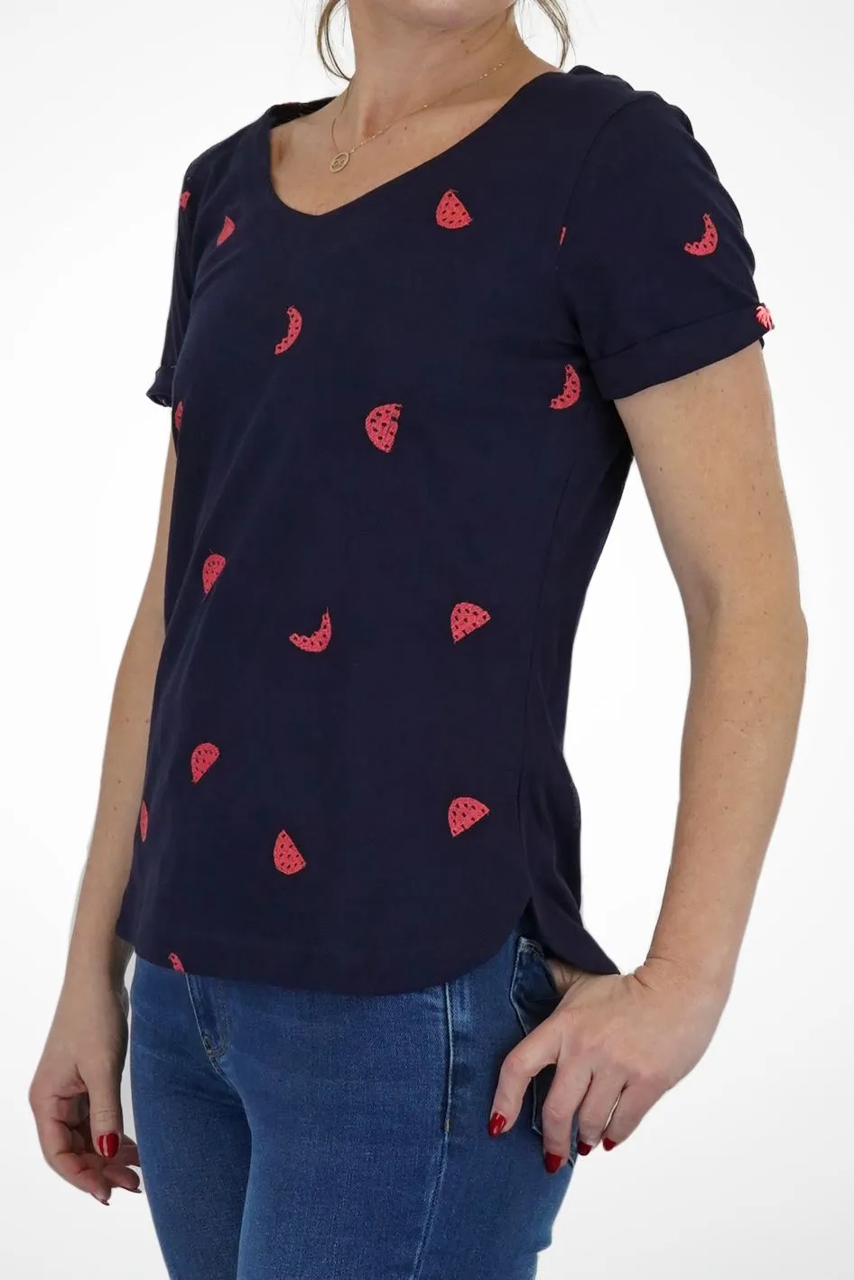 White Stuff Womens Watermelon Blue T-Shirt Summer Short Sleeve