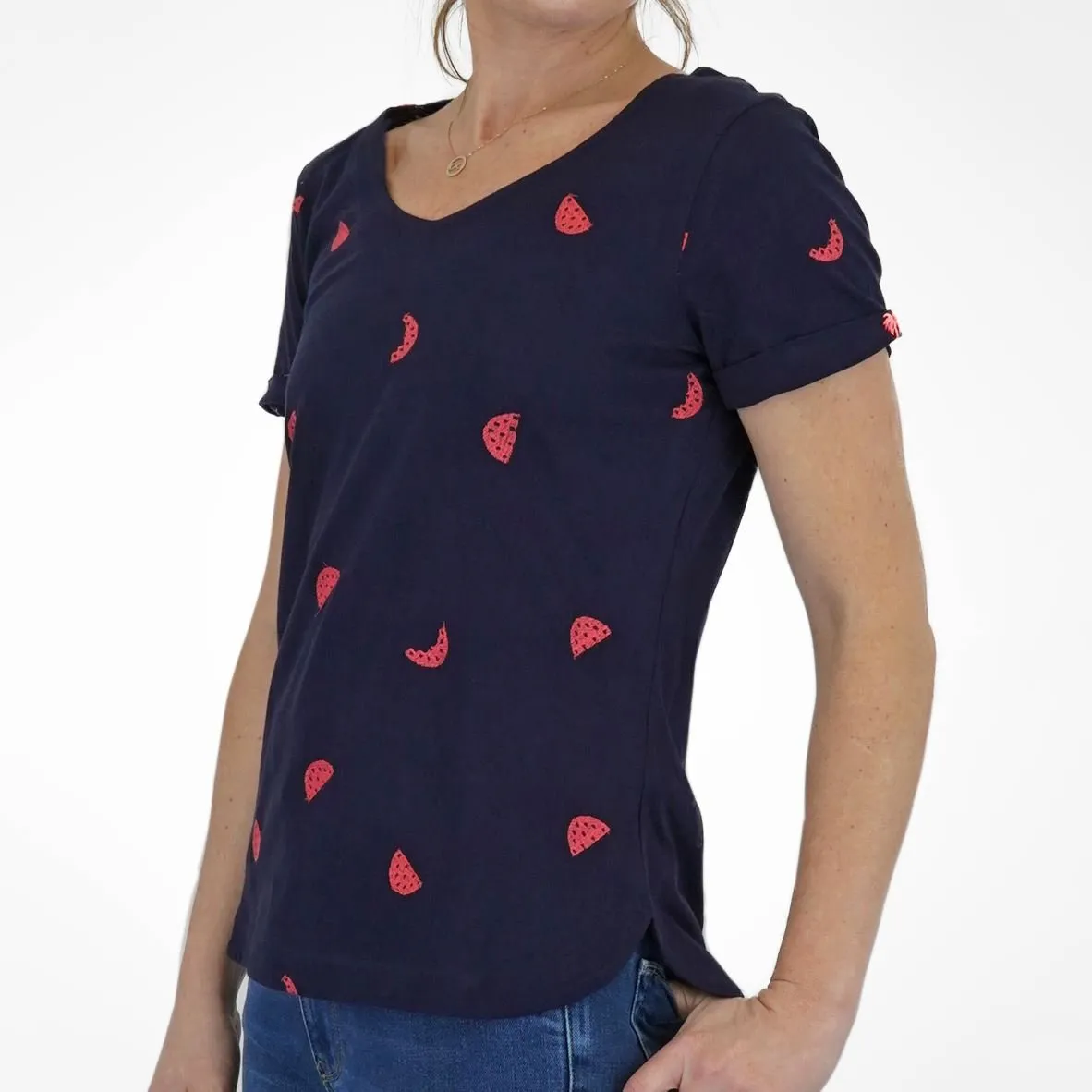 White Stuff Womens Watermelon Blue T-Shirt Summer Short Sleeve