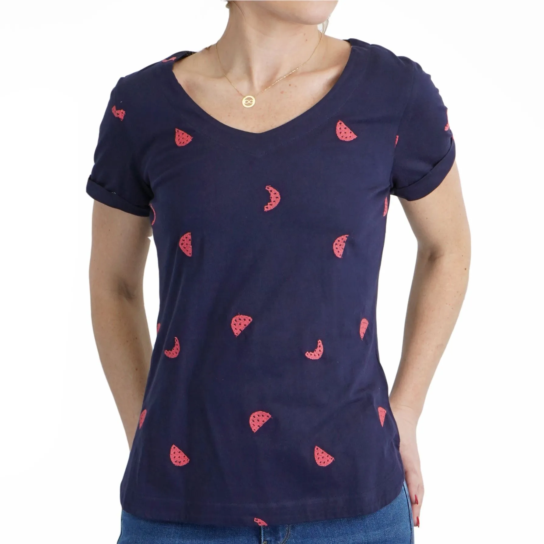 White Stuff Womens Watermelon Blue T-Shirt Summer Short Sleeve