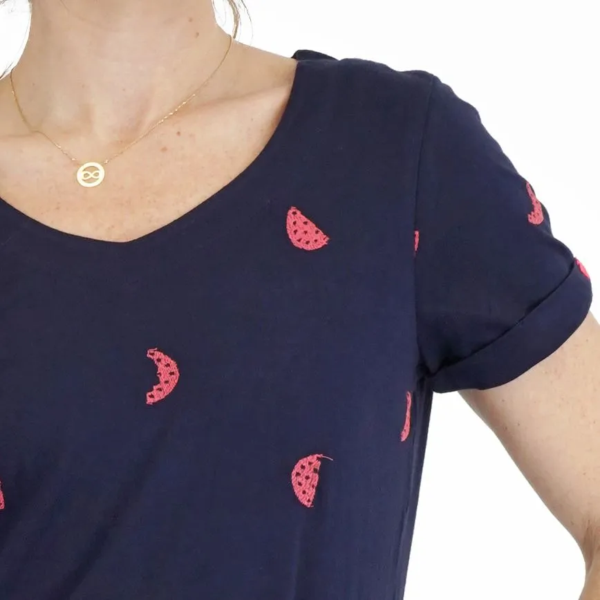 White Stuff Womens Watermelon Blue T-Shirt Summer Short Sleeve
