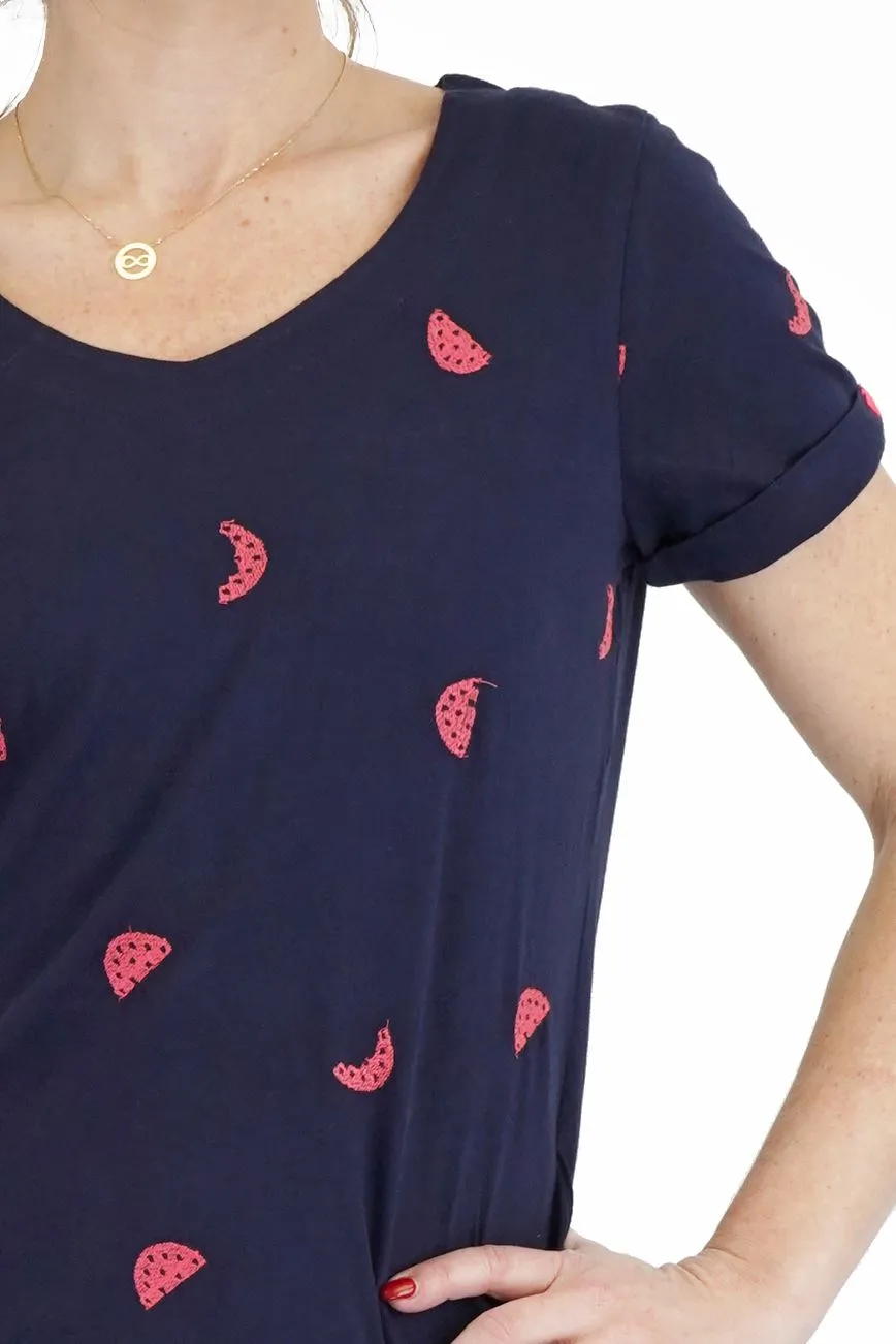 White Stuff Womens Watermelon Blue T-Shirt Summer Short Sleeve