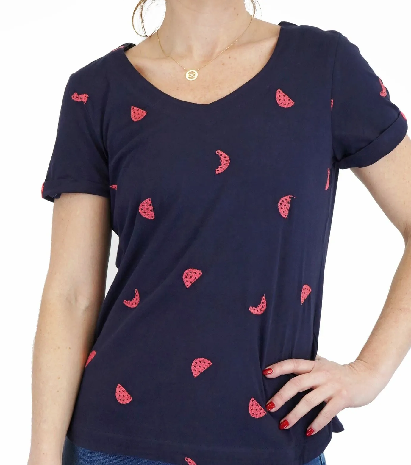 White Stuff Womens Watermelon Blue T-Shirt Summer Short Sleeve